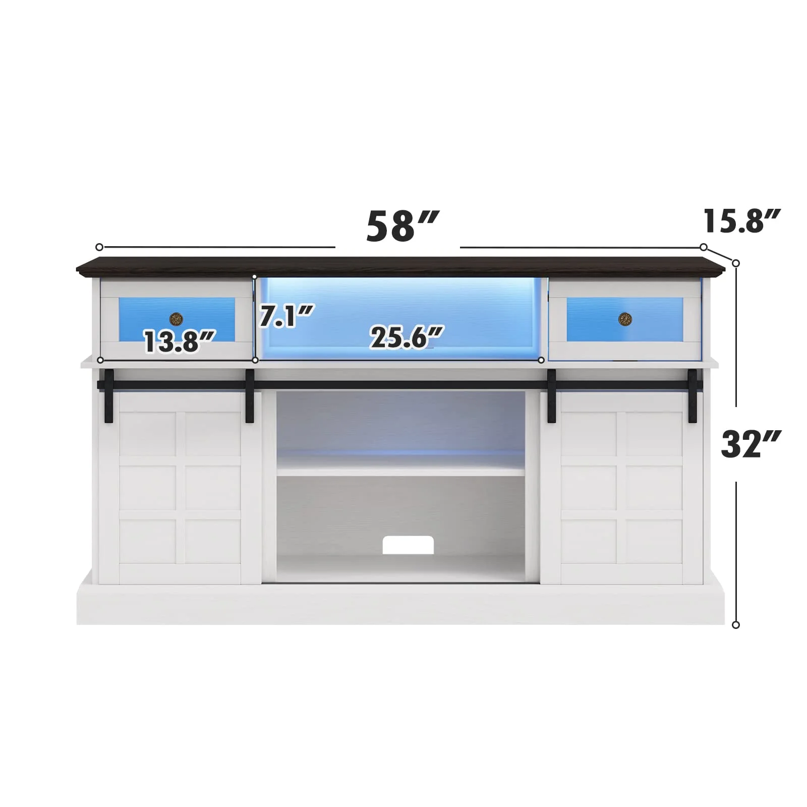 Fireplace TV Stand for 65' TV with LED Lights, Modern Wood Entertainment Center with 23' Electric Fireplace with Sliding Barn Door for Living Room, White