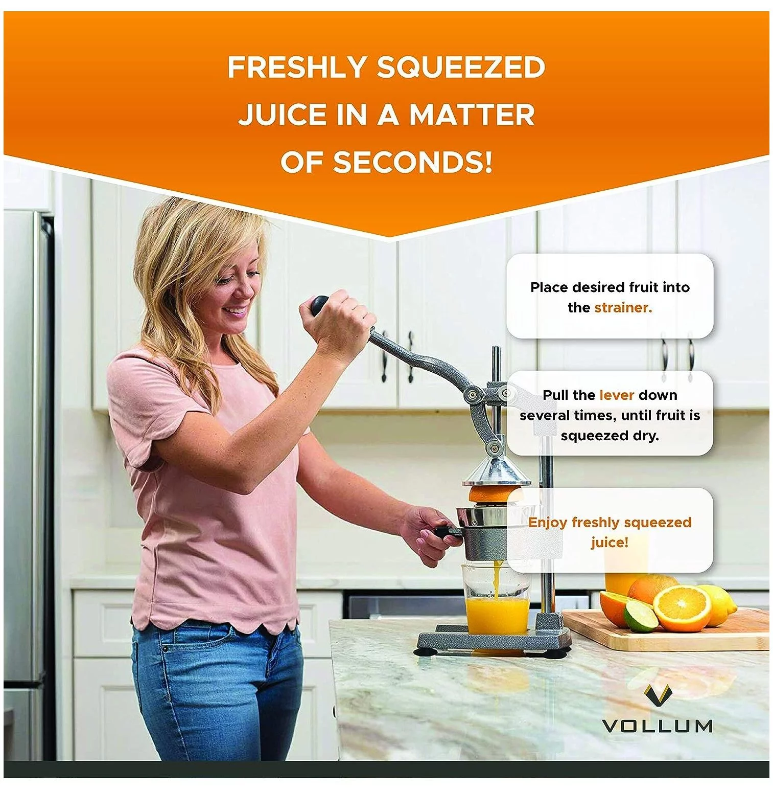 CodYinFI Hand Press Manual Citrus Juicer - citrus squeezer Grade Home Orange juice Squeezer for Oranges, Lemons, Limes - Stainless Steel and Cast Iron Non-skid Suction Cup Base- 15 Inch, Gray