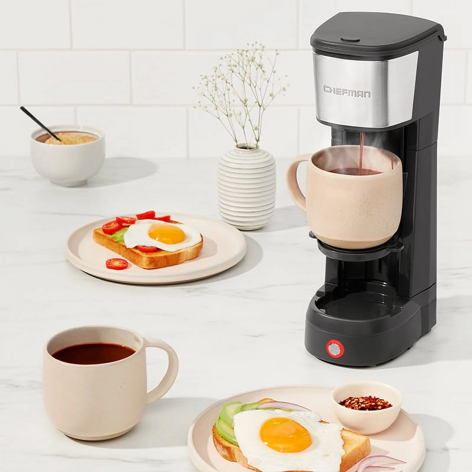 Chefman InstaCoffee Max Single Serve Coffee Maker w/ Cup Lift, Reusable Filter, K Cup Compatible - Black, New