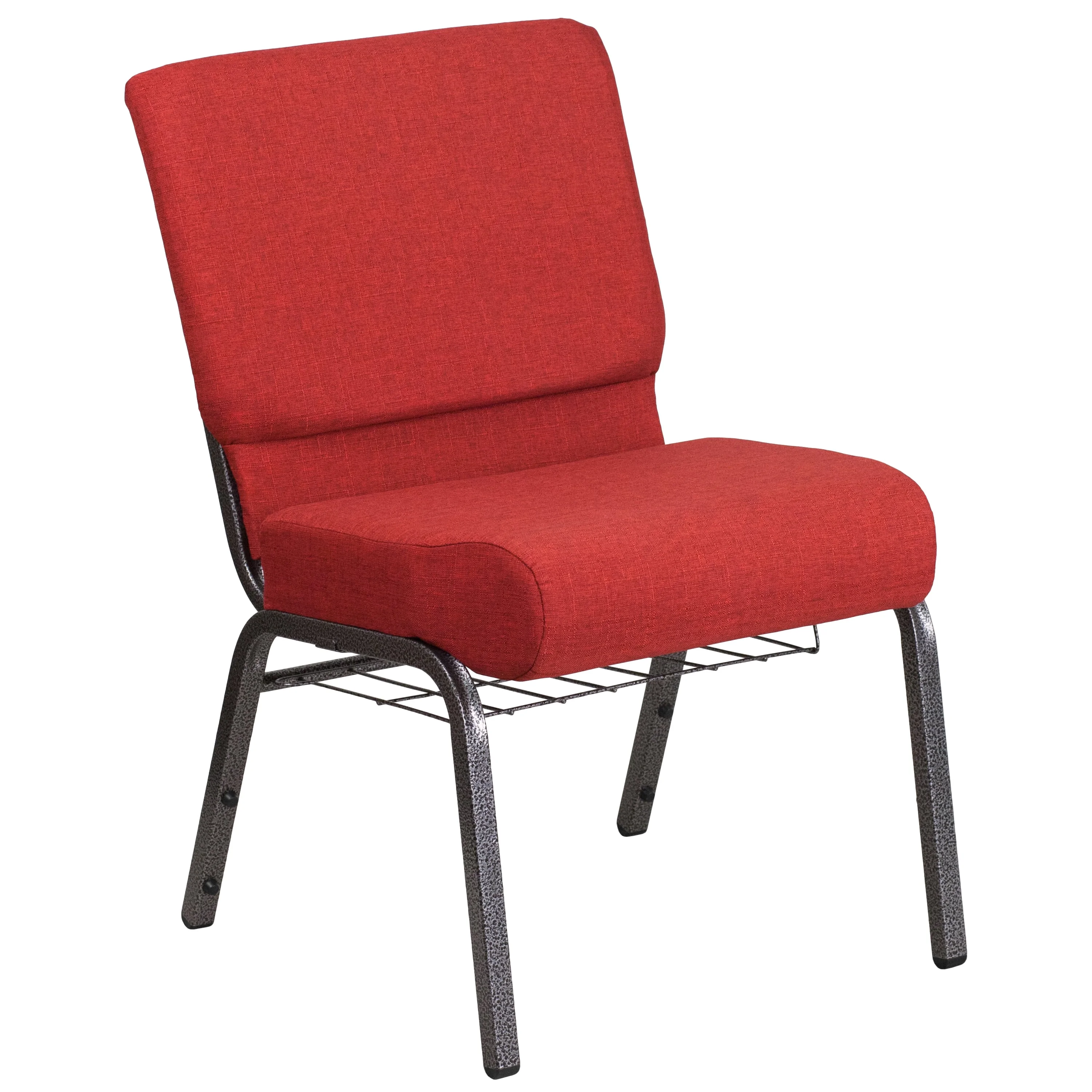 Flash Furniture HERCULES Series 21''W Church Chair in Crimson Fabric with Cup Book Rack - Silver Vein Frame