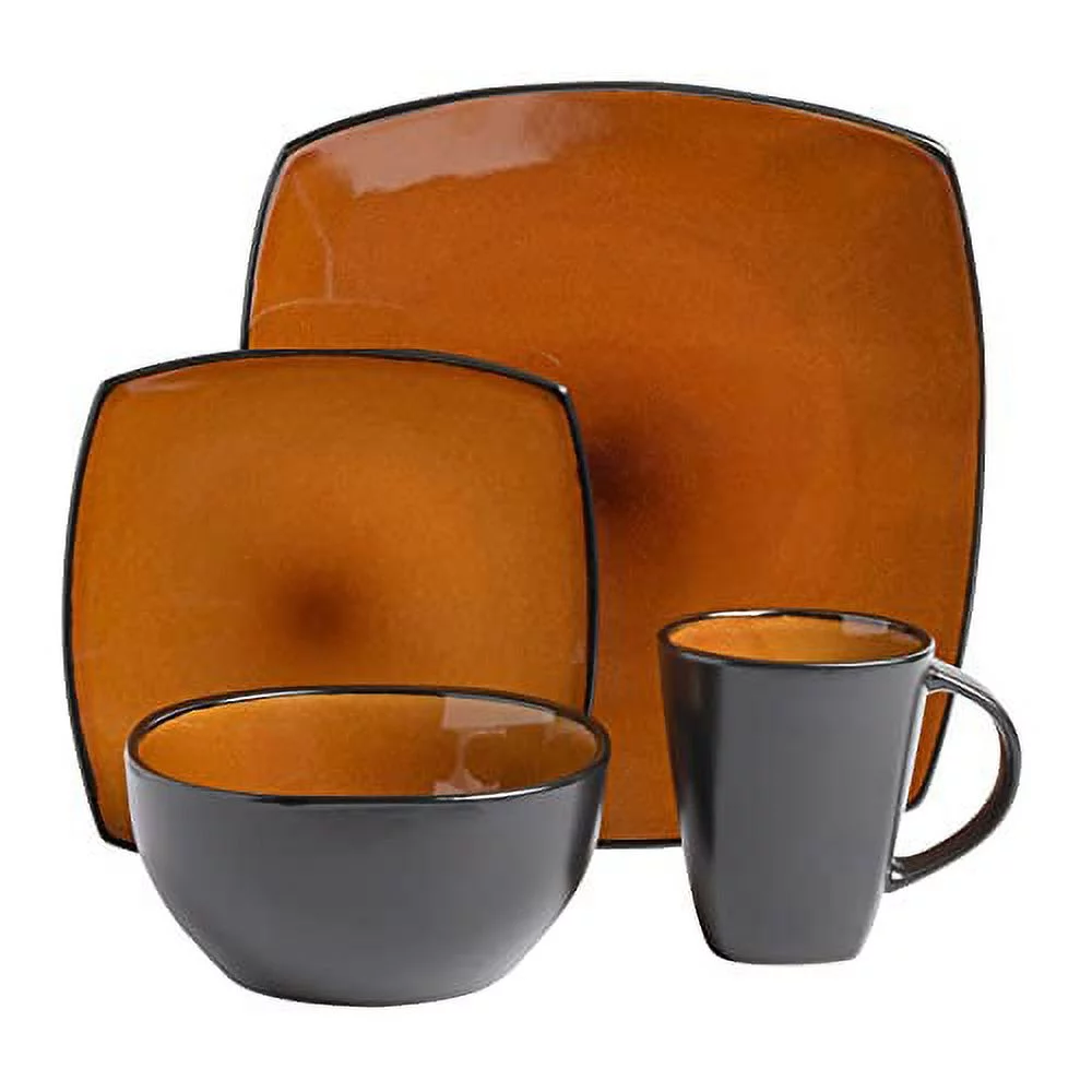 Gibson Soho Lounge Square 16-Piece Dinnerware Set - Amber