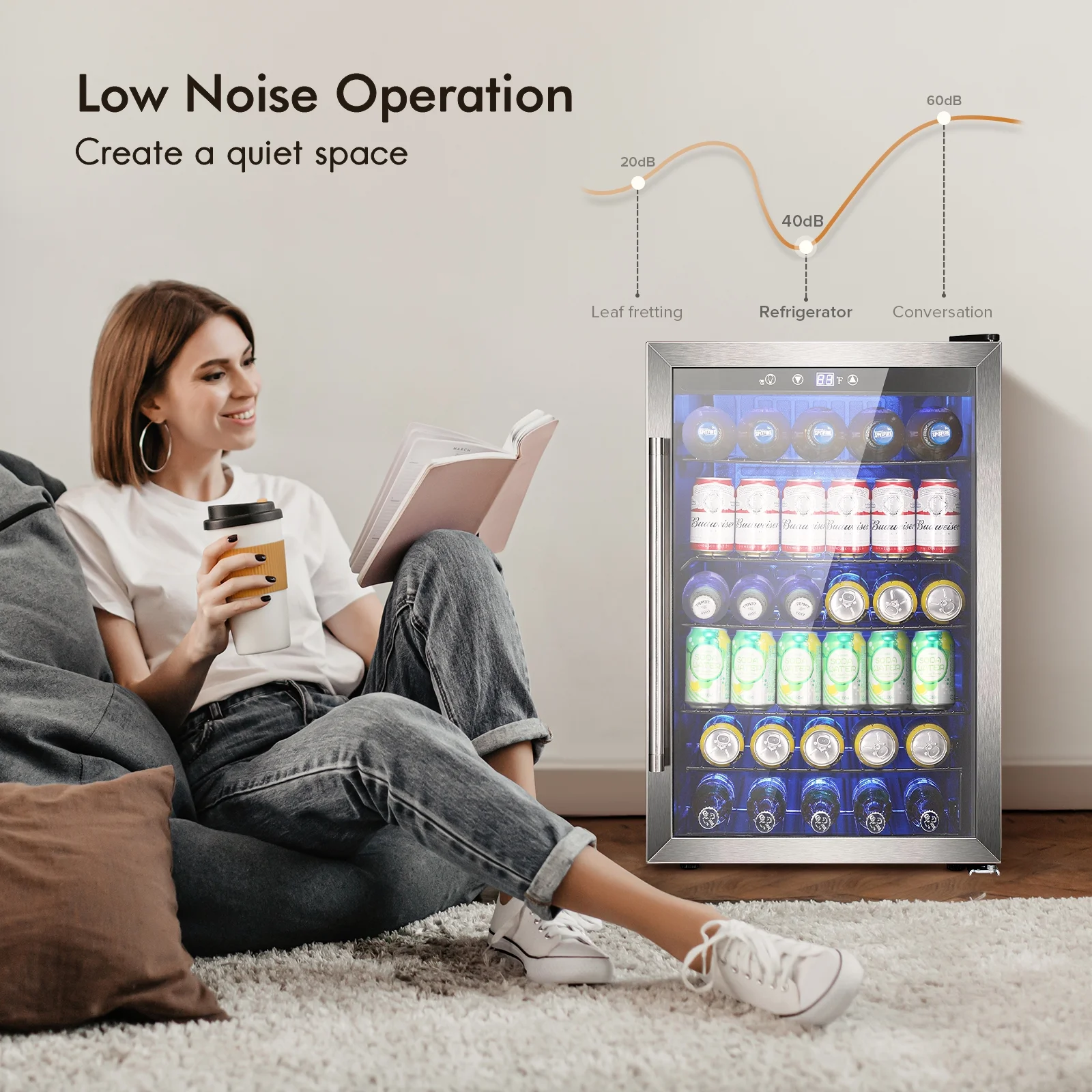 KISSAIR 4.4 Cu.ft Beverage Refrigerator Cooler, 37 Bottles Mini Fridge with Glass Door for Soda, Beer or Wine, Double Toughened Glass , Cool LED for Bar/Office/Home/Restaurant