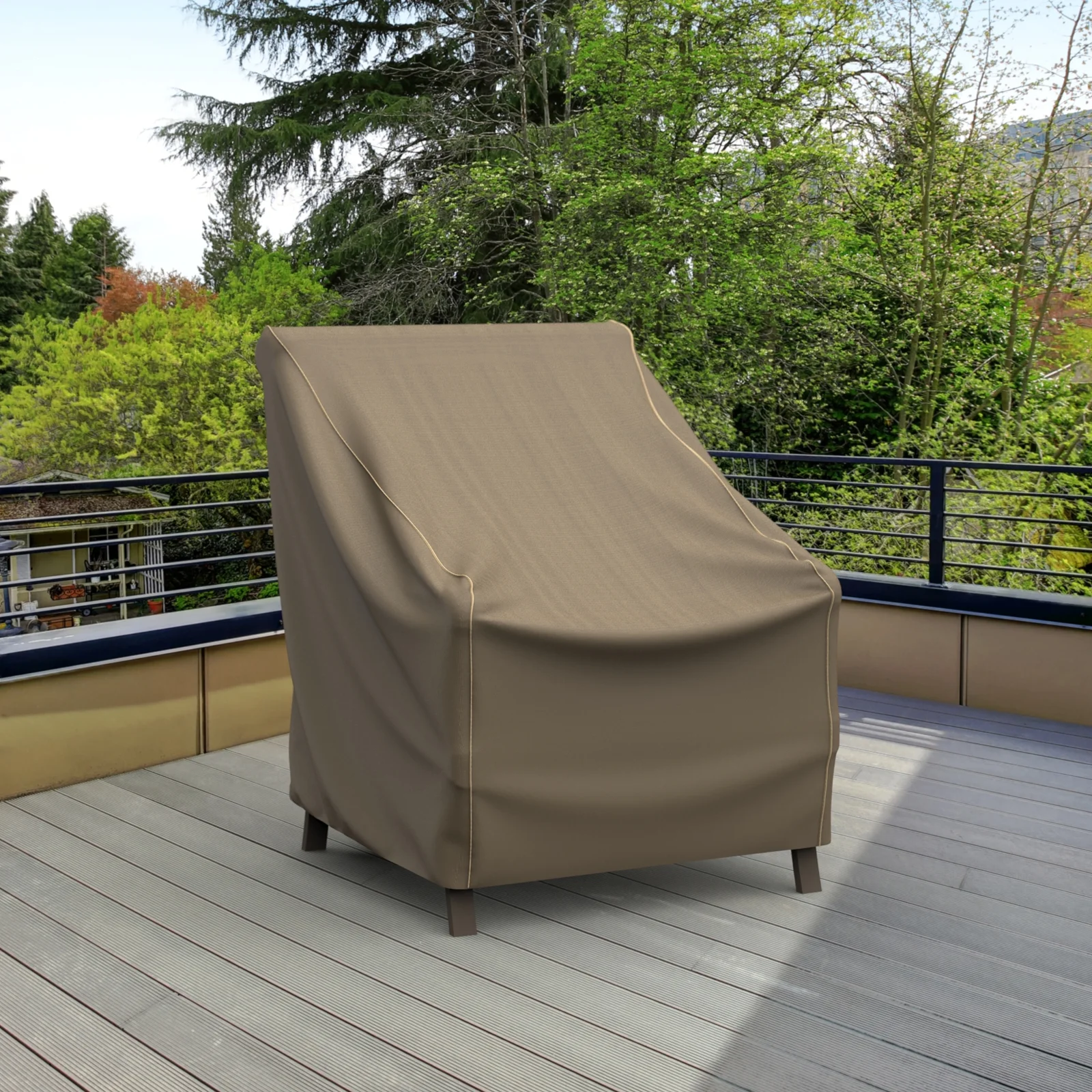 Budge Large Black and Tan Patio Chair Cover, StormBlock Hillside