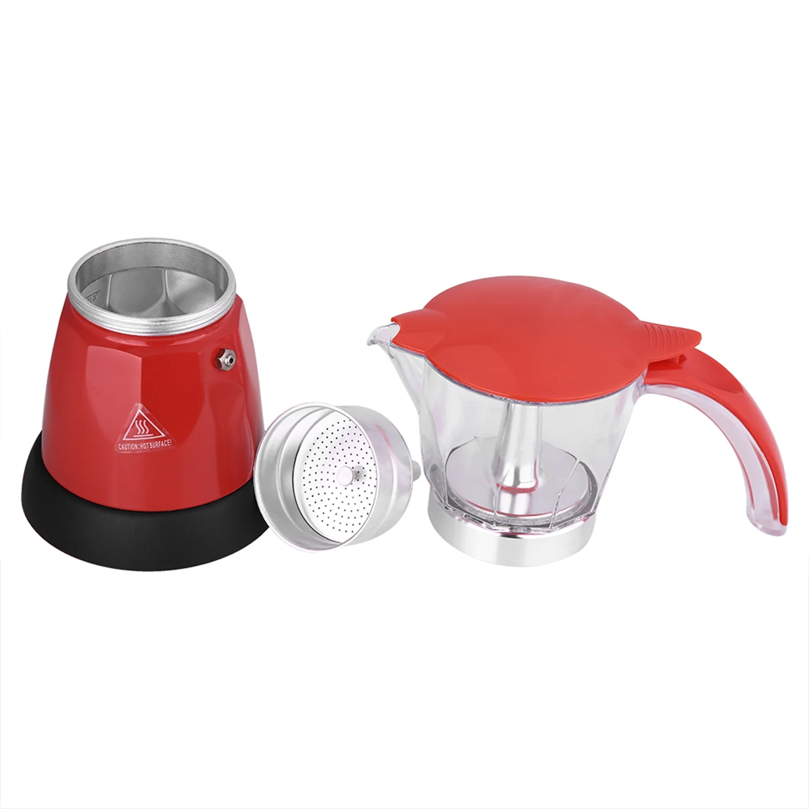 300ml/6 Cups 480W Electric Moka Pot Detachable Kitchen Stovetop Coffee Maker Red