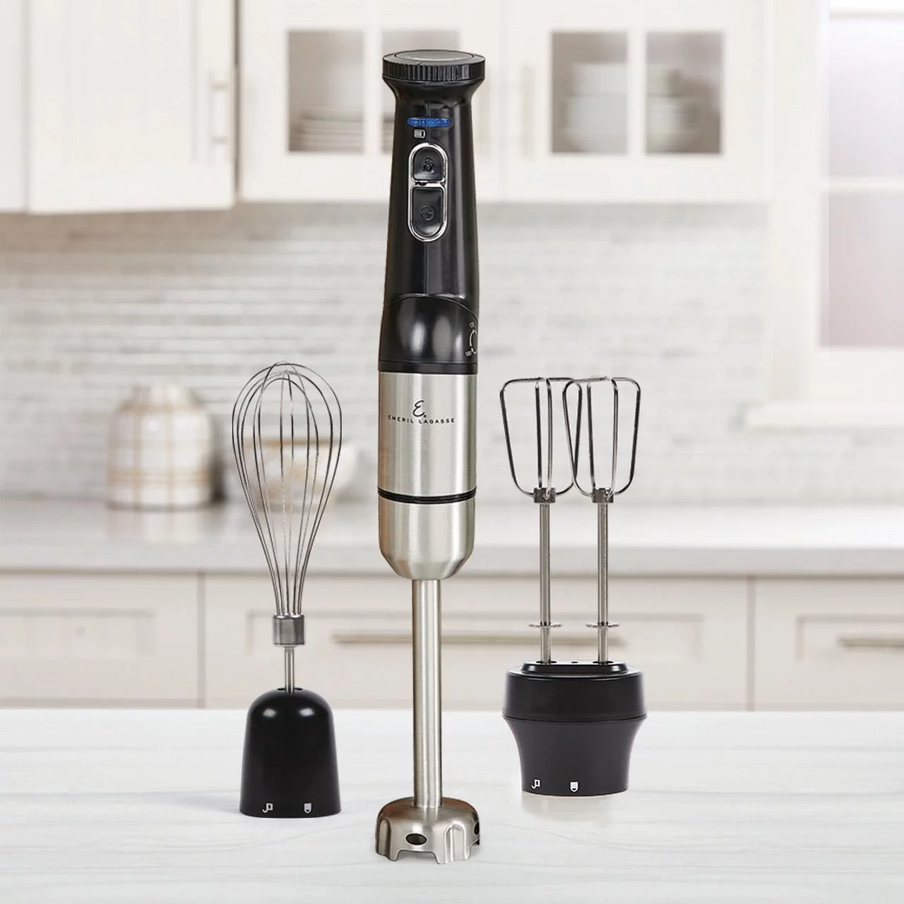 Emeril Lagasse? Blender & Beyond Plus? Cordless Rechargeable Immersion Blender with Variable Speed, Double Beater, Black with Stainless Steel