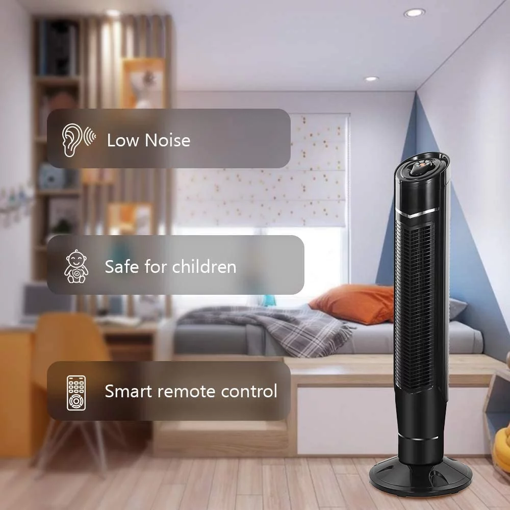 Auseo Tower Fan, Standing Fan Oscillating, Room Fan, Portable Bladeless, Quiet Floor Fan with Remote, 6 Speeds, 3 Modes, 24H Timer for Bedroom, and Home Office Use, (40-inch, Black)