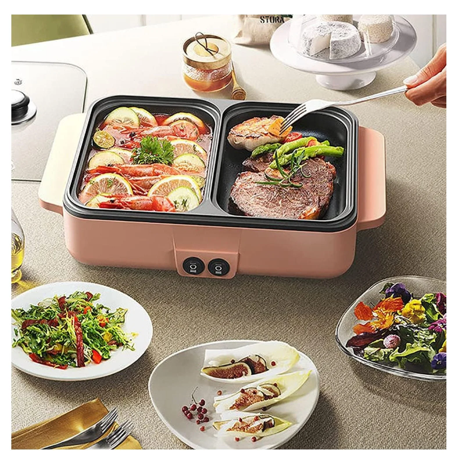 Hot Pot with Grill,2 in 1 Indoor Non-Stick Electric Hot Pot and Frying Pan, Temperature Control,Portable Multifunctional Smokeless Korean BBQ Grill for Indoor Outdoor Party 11.4' * 8.7' * 4.3' ()