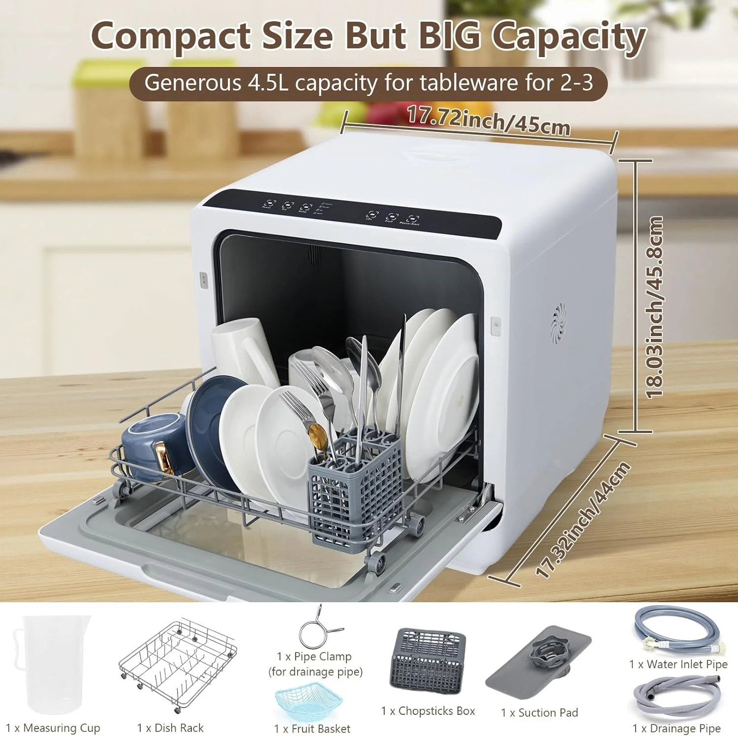 Juiluna Countertop Dishwasher, Portable Dishwashers with 4.5L Built-in Water Tank, 5 Washing Programs & Air-Drying Function, 360�� Dual Spray Arm, Mini Dishwasher Dish Washer for Apartments RVs, White