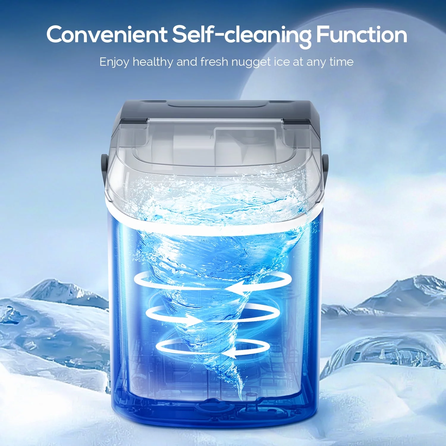 Auseo Countertop Nugget Ice Maker, Self-cleaning Portable Ice Maker Machine with Ice Scoop, 33Lbs/24H for Home/Office/Bar/Party, Stainless Steel