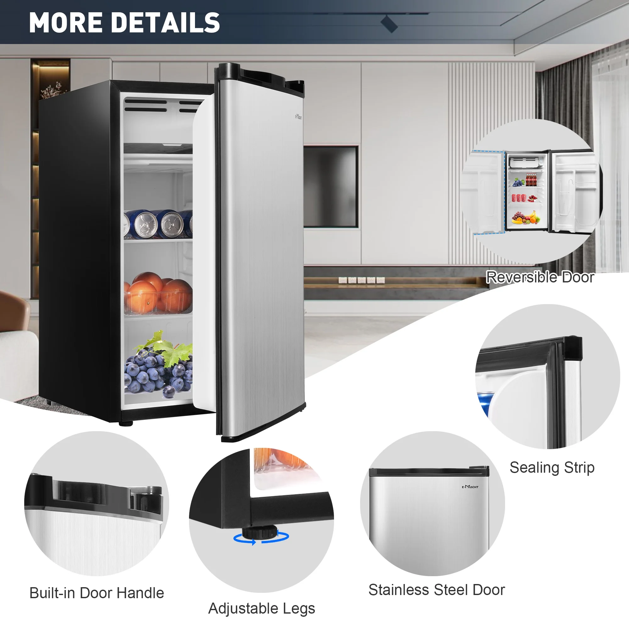 3.2 Cu.ft. Mini Fridge with Freezer, Single Door Compact Refrigerator/Freezer with 7-Level Adjustable Thermostat,Small Refrigerator for Apartment, Office, Dorm