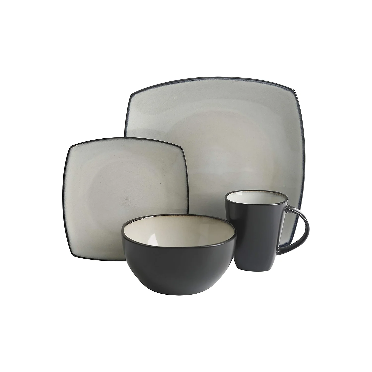 Gibson Elite Soho Lounge 16 Piece Square Stoneware Dinnerware Set Tan and White (127334.16R)