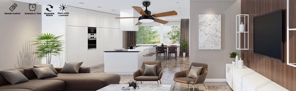 Hottes Low Profile Indoor / Outdoor Ceiling Fan with LED Light and Remote Control, 44'