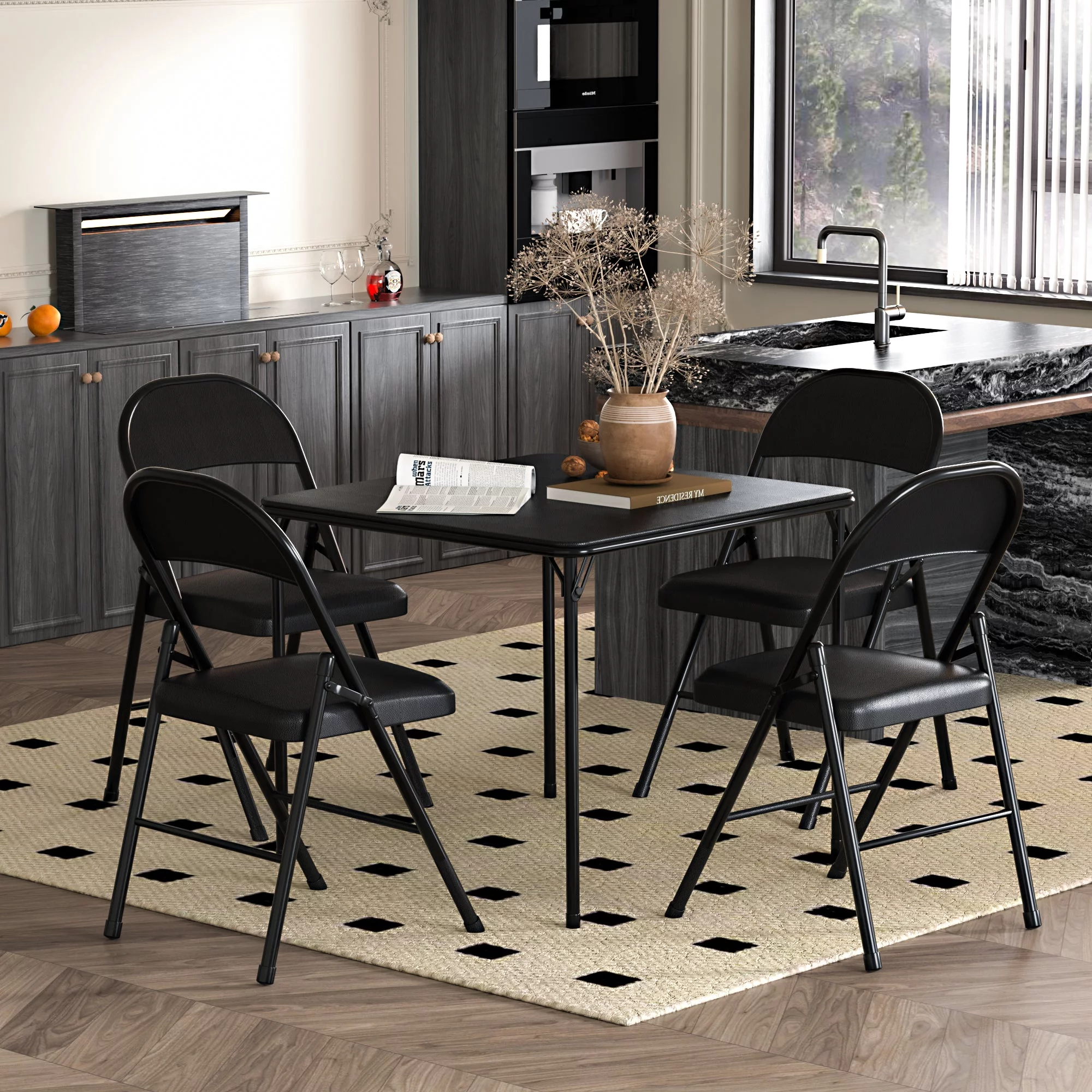 Javlergo 5-Piece Folding Table and Chair Set, Square Folding Card Table and 4 Folding Chair for Indoor and Outdoor, Black