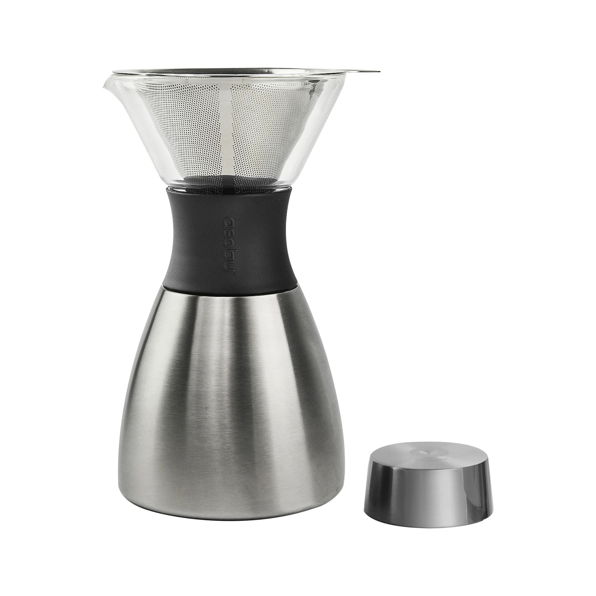 Asobu Insulated Pour Over Coffee Maker (32 oz.) Double-Wall Vacuum, Stainless-Steel Filter, Stays Hot Up to 12 Hours, in Silver
