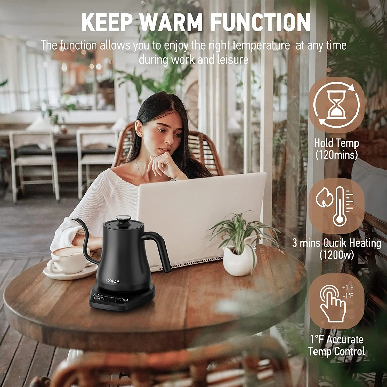 COOKCOK Electric Gooseneck Kettle,Pour-Over Coffee and Tea Kettle,Stainless Steel Kettle Water Boiler,Quick Heating Electric Kettles,Temperature Control & 5 Variable Presets,1200W Rapid Heating,0.8L