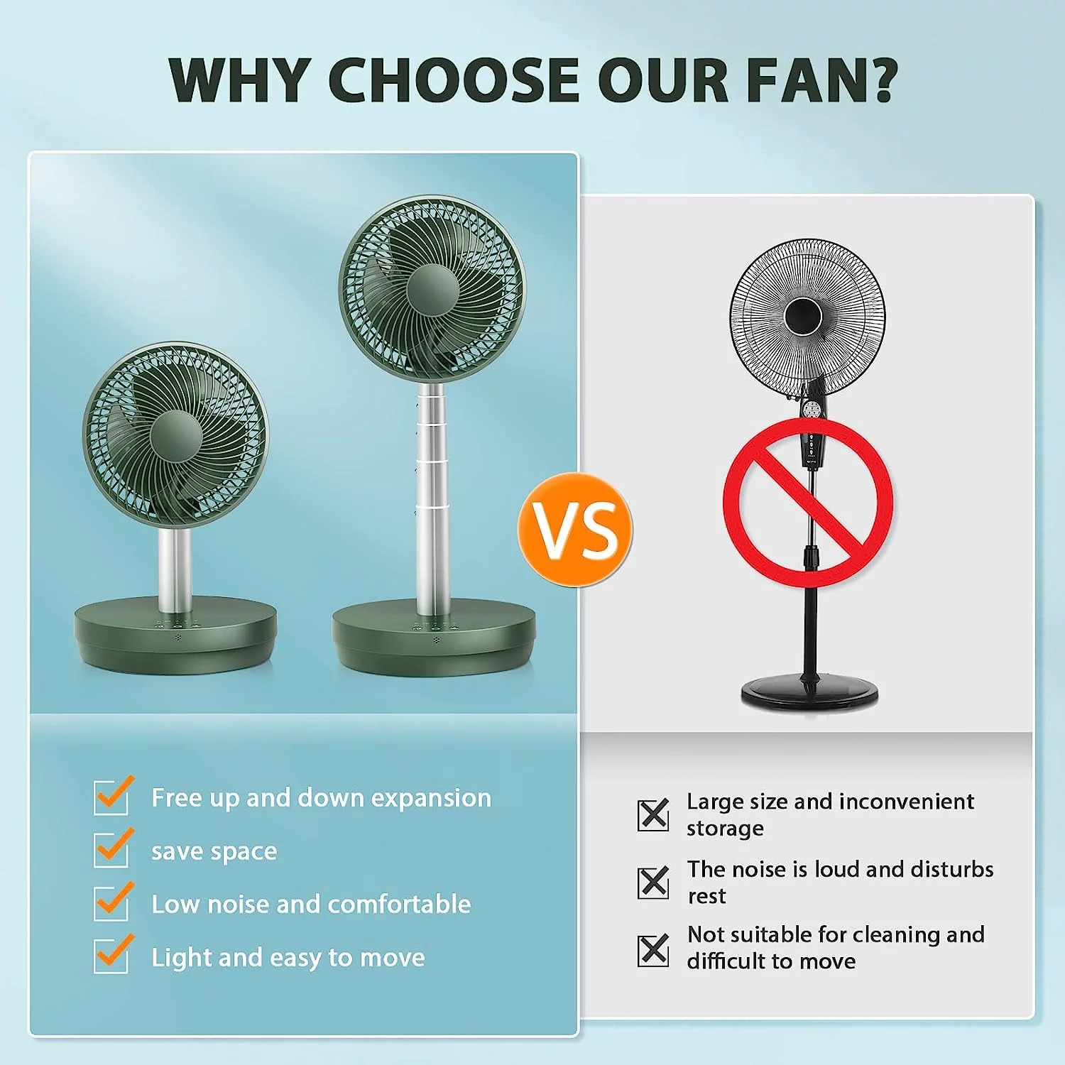 Auseo Portable Foldable Pedestal Fan- Rechargeable Battery Folding Standing Table Fan with 10 Speeds with Remote Control-Green