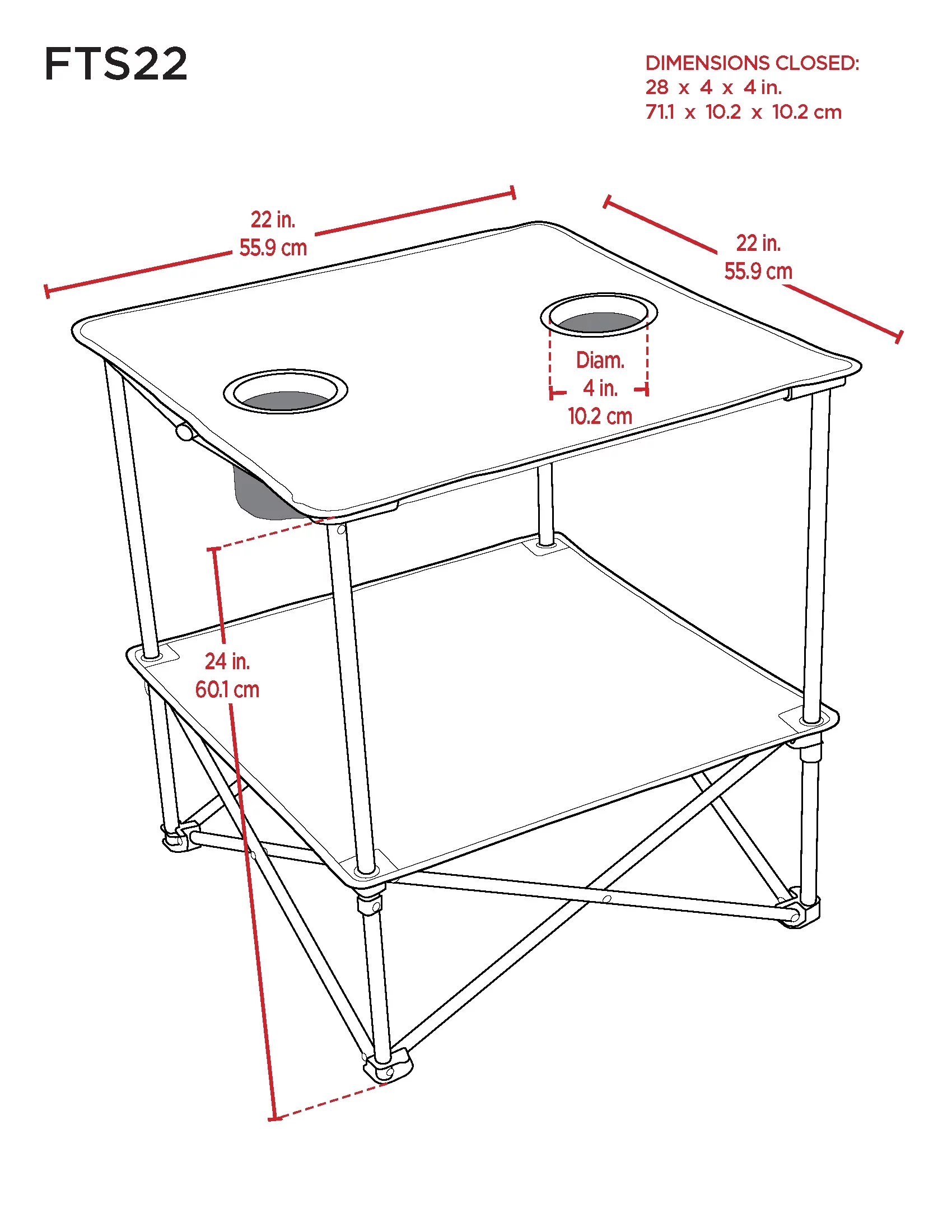 22' Square Compact Folding Beach Table