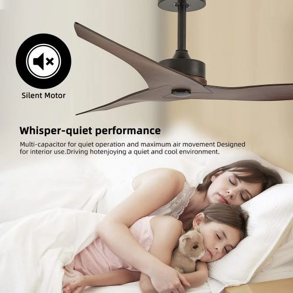 52' Outdoor Ceiling Fan Without Light with Remote Control ,3 ABS Blades Farmhouse Ceiling Fan 6-speed Reversible DC Motor Modern Ceiling Fan for Living Room, Bedroom, Kitchen