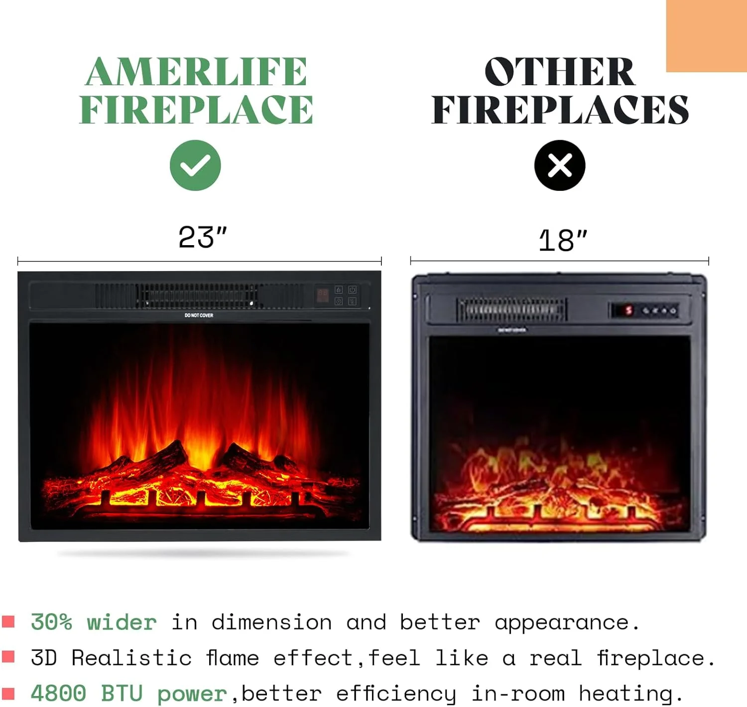 AMERLIFE Fireplace TV Stand, Wood Texture Entertainment Center with 23' Electric Fireplace, Rustic Grey