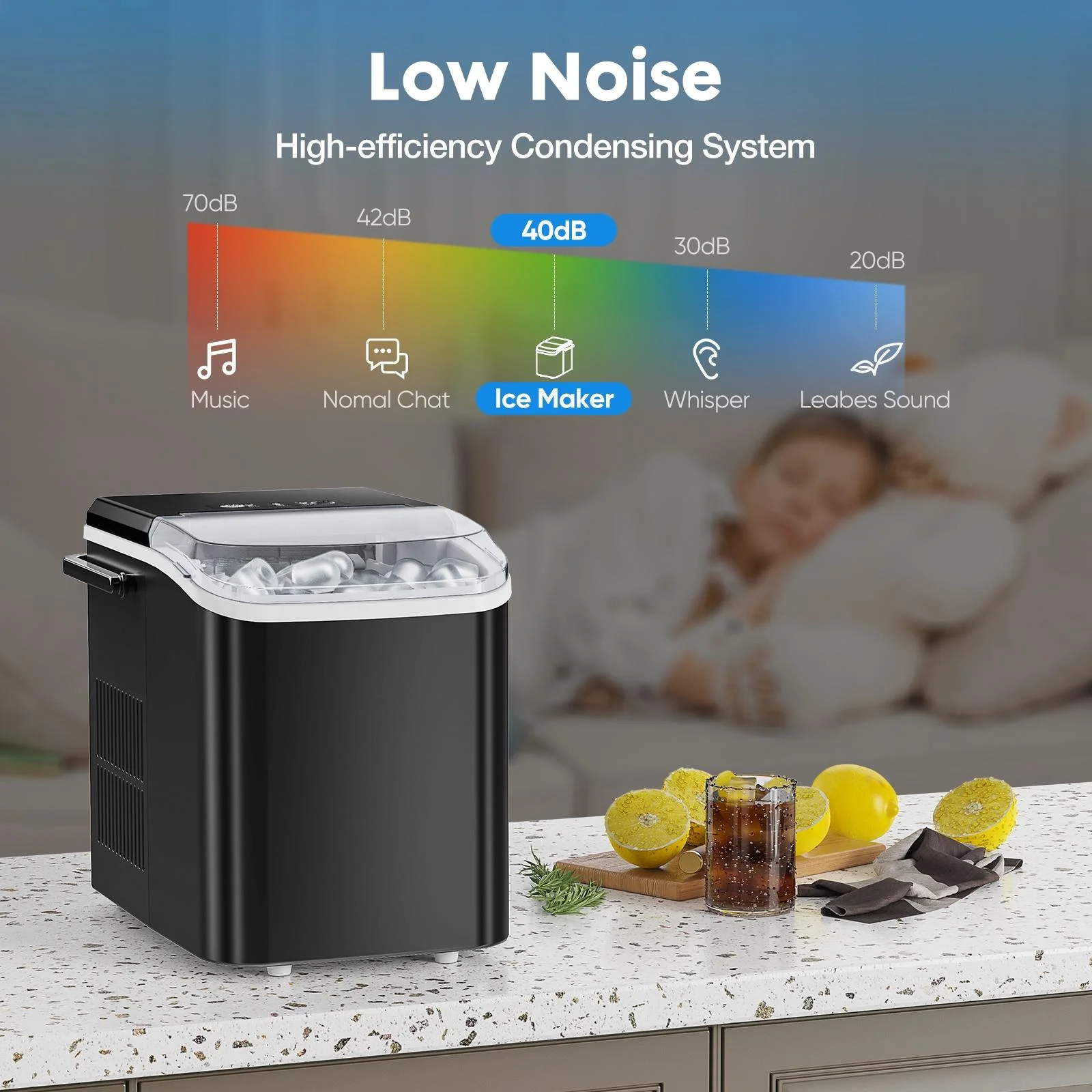 AREVTOVIS Countertop Ice Maker Machine, Portable Ice Machine with Carry Handle 26.5 lbs Per Day, Self-Cleaning Ice Makers for Home, Kitchen, Camping, Black