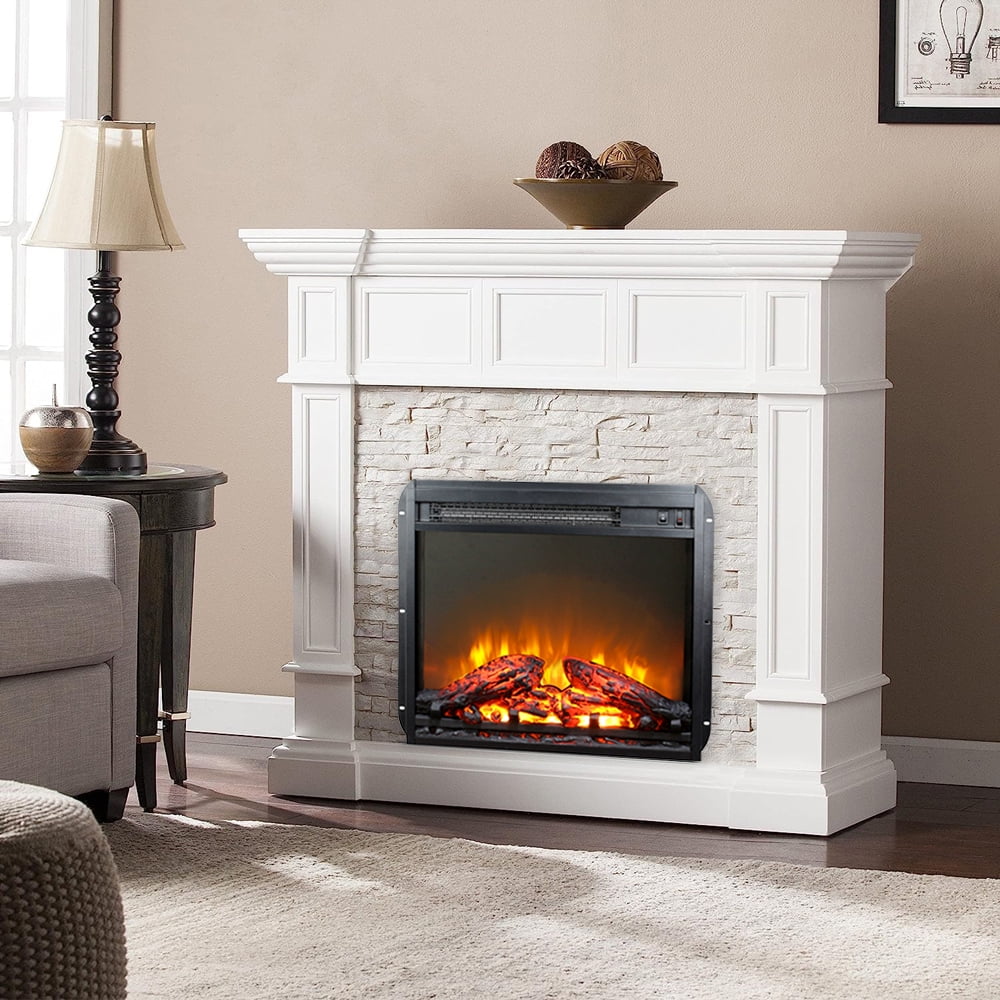 HestiNysus 18-Inch Slimline Electric Fireplace with Real Fire and Log Kit, Overheat Protection, Antique Black