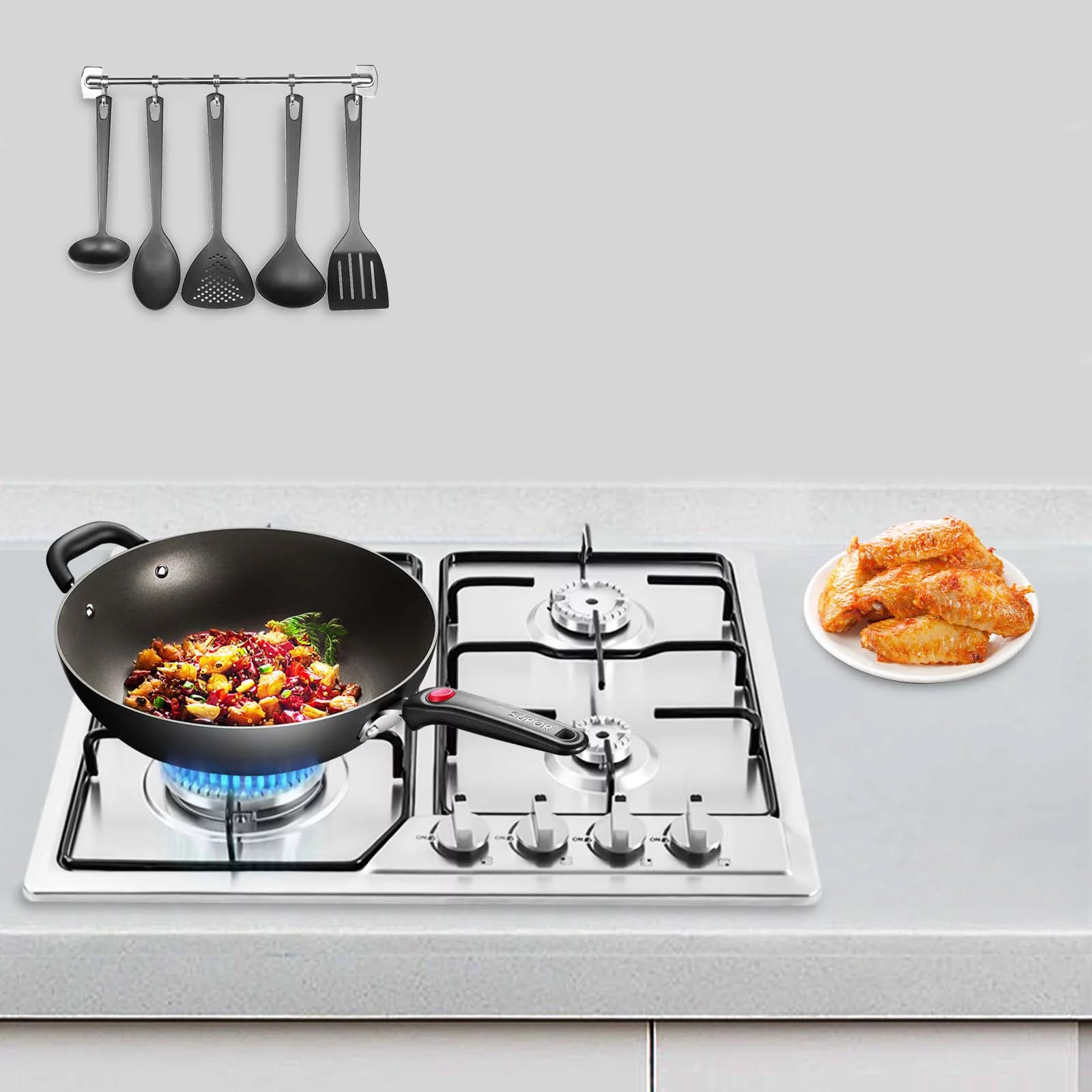 ANQIDI Kitchen Gas Cooktop, 23' x 20' Stainless Steel Burners Stove 4 Burners Built in NG/LPG Gas Stove