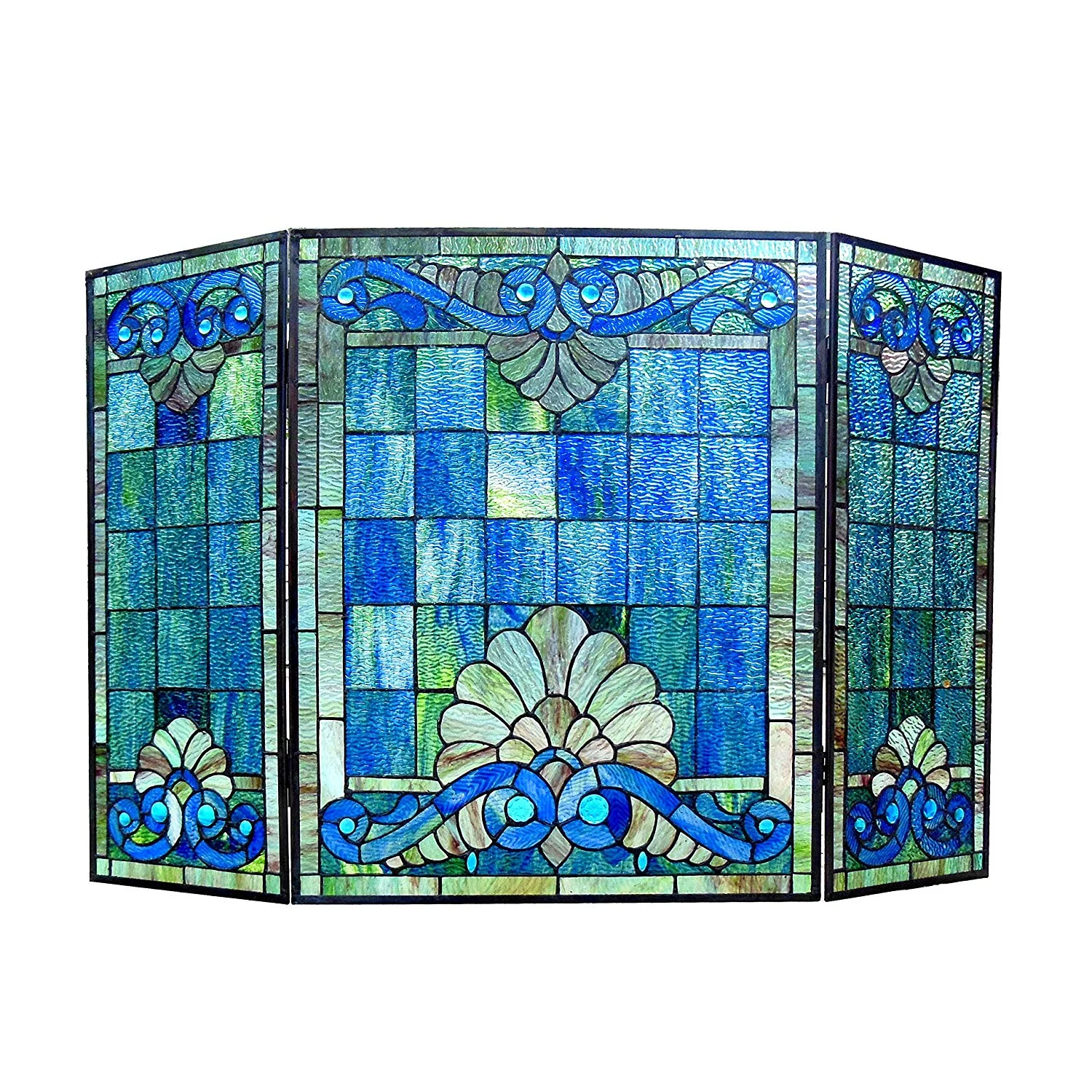 CHLOE Lighting KEANU Tiffany-style 3pcs Folding Victorian Fireplace Screen 44' Wide