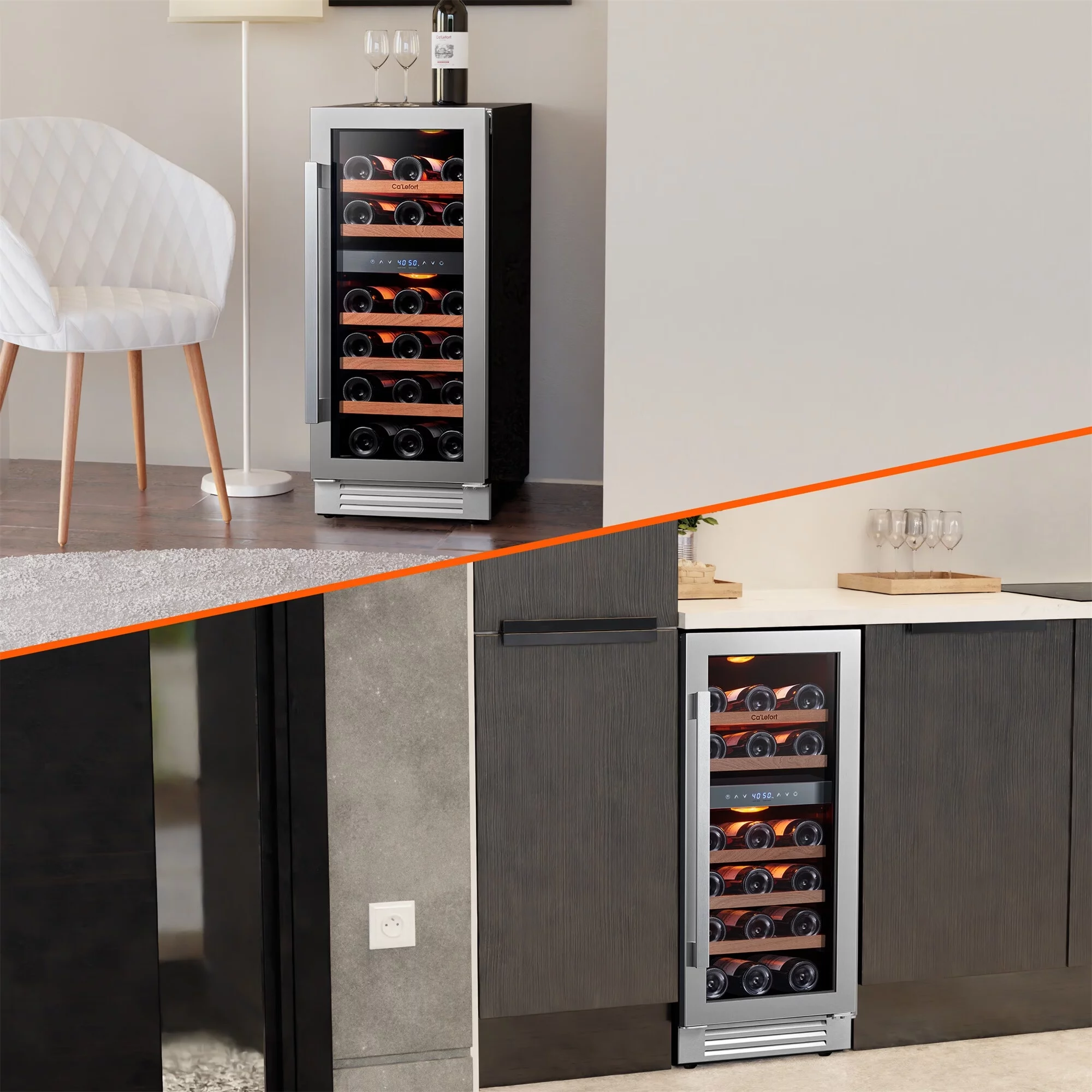 Ca'Lefort 15 inch Wine Cooler Refrigerator, 28 Bottle Dual Zone Wine Fridge with Stainless Steel Tempered Glass Door