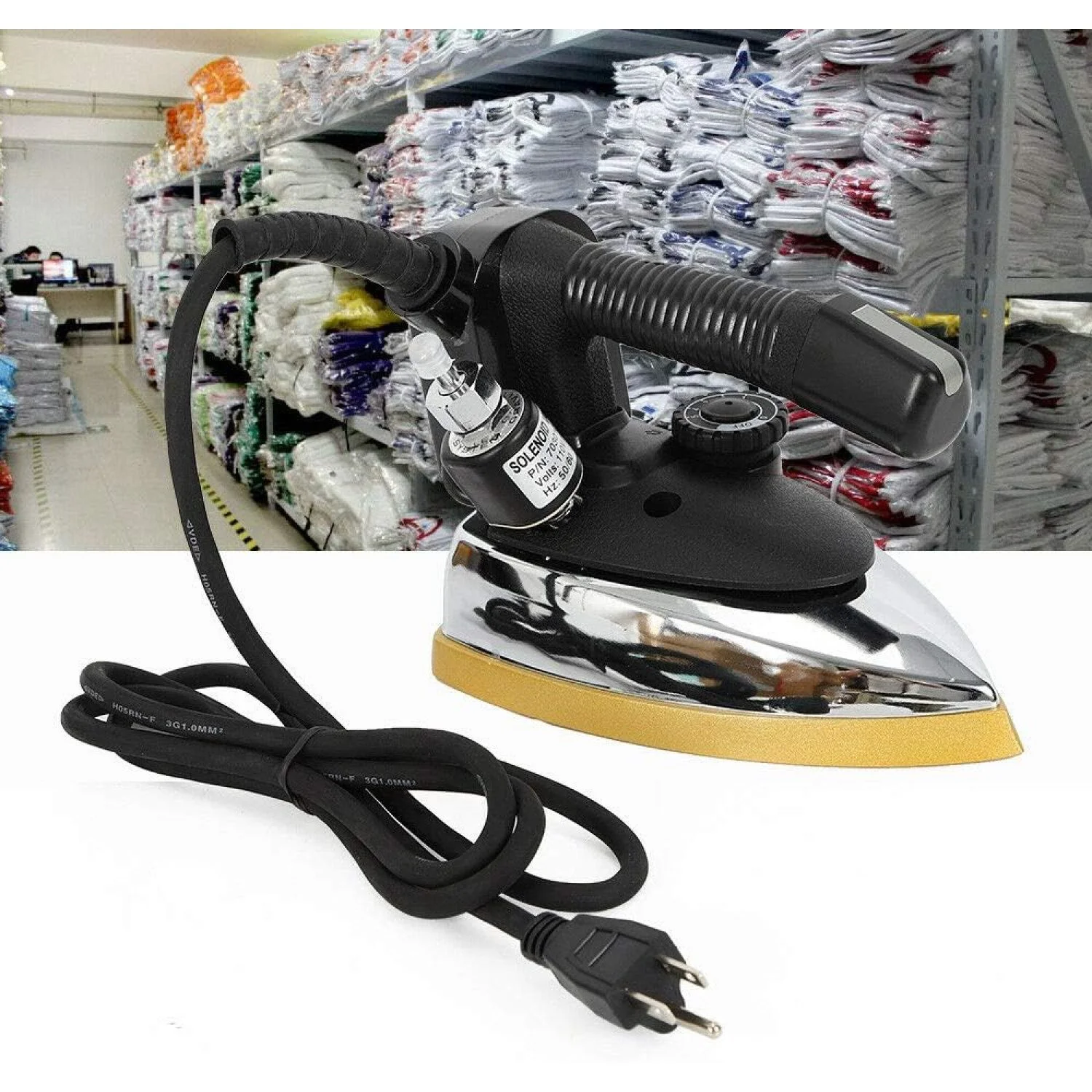 HElectQRIN 110V 300W 3L Industrial Steam Iron,B0Q6 Gravity Feed Steam Iron Set,with Non-Stick Laminate Sole Plate,Water Bottle,Hose