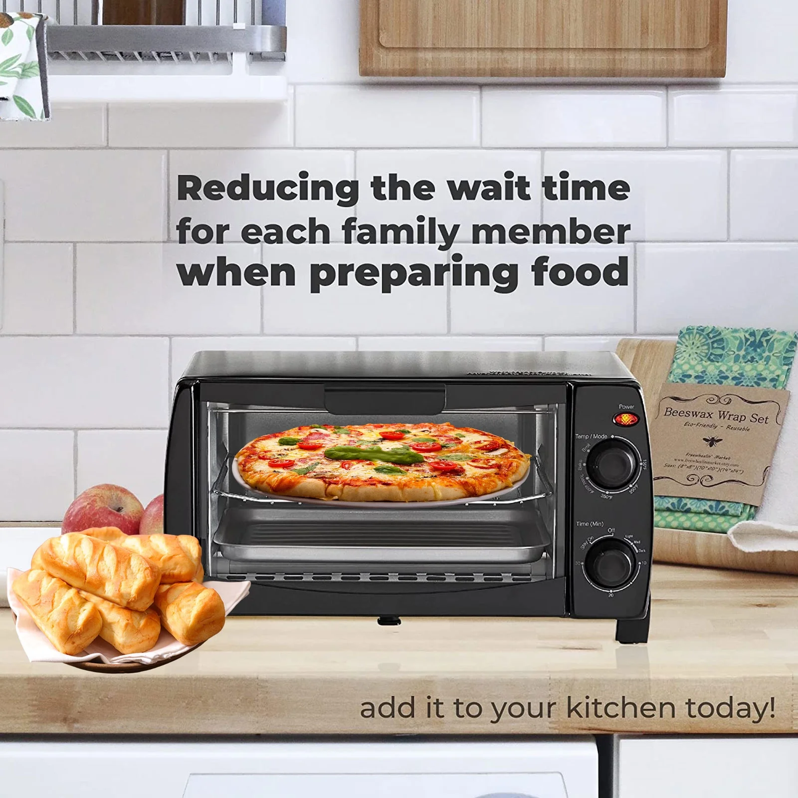 4-Slice Countertop Toaster Oven - for Toast Sandwiches Pizza Includes Baking Rack & Baking Pan (Black)