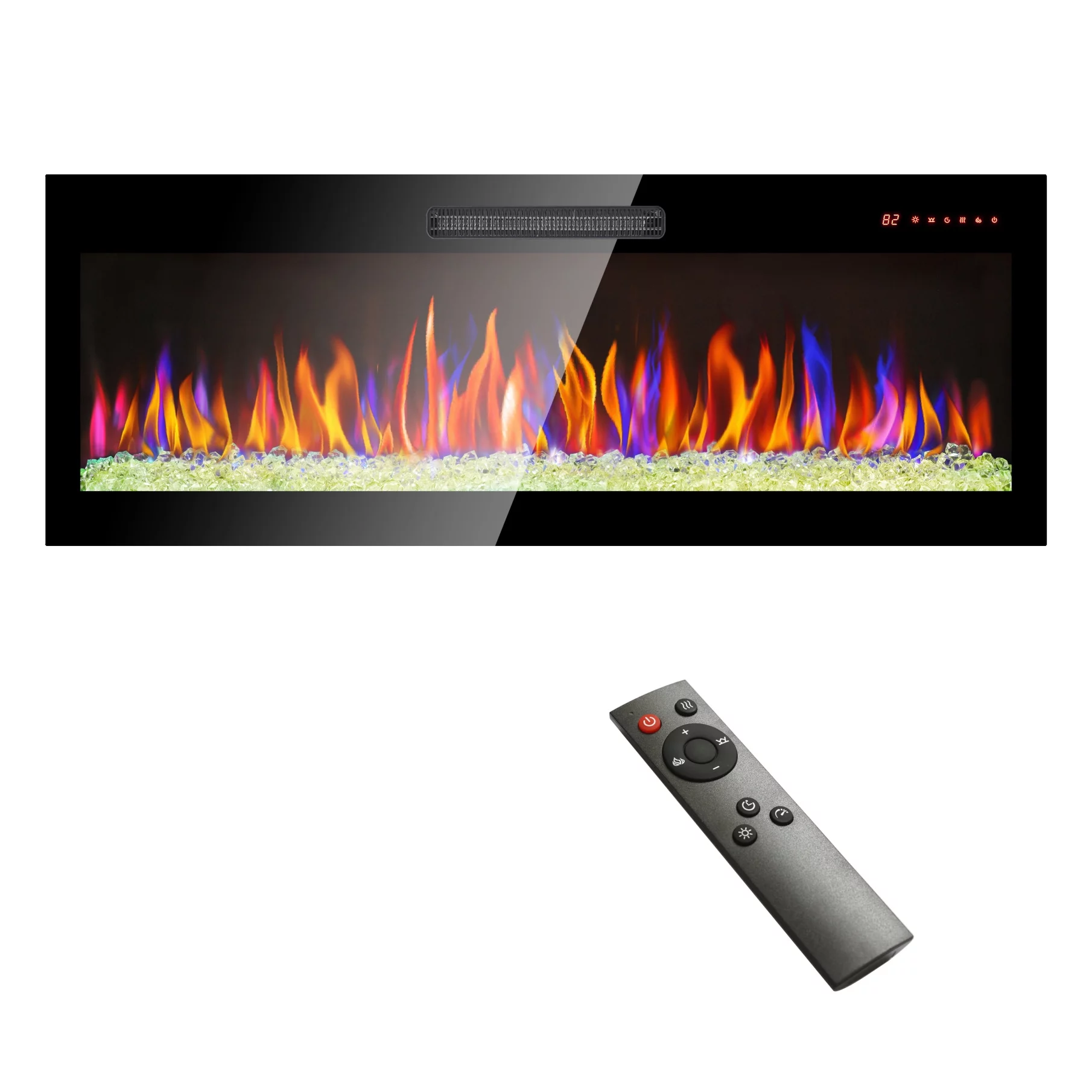 50 Inch Electric Fireplace, Recessed Front Wall Mounted Electric Fireplace Inserts, Ultra Thin Tempered Glass Fireplace with Remote Control Multi Color Flame and LED light Heater