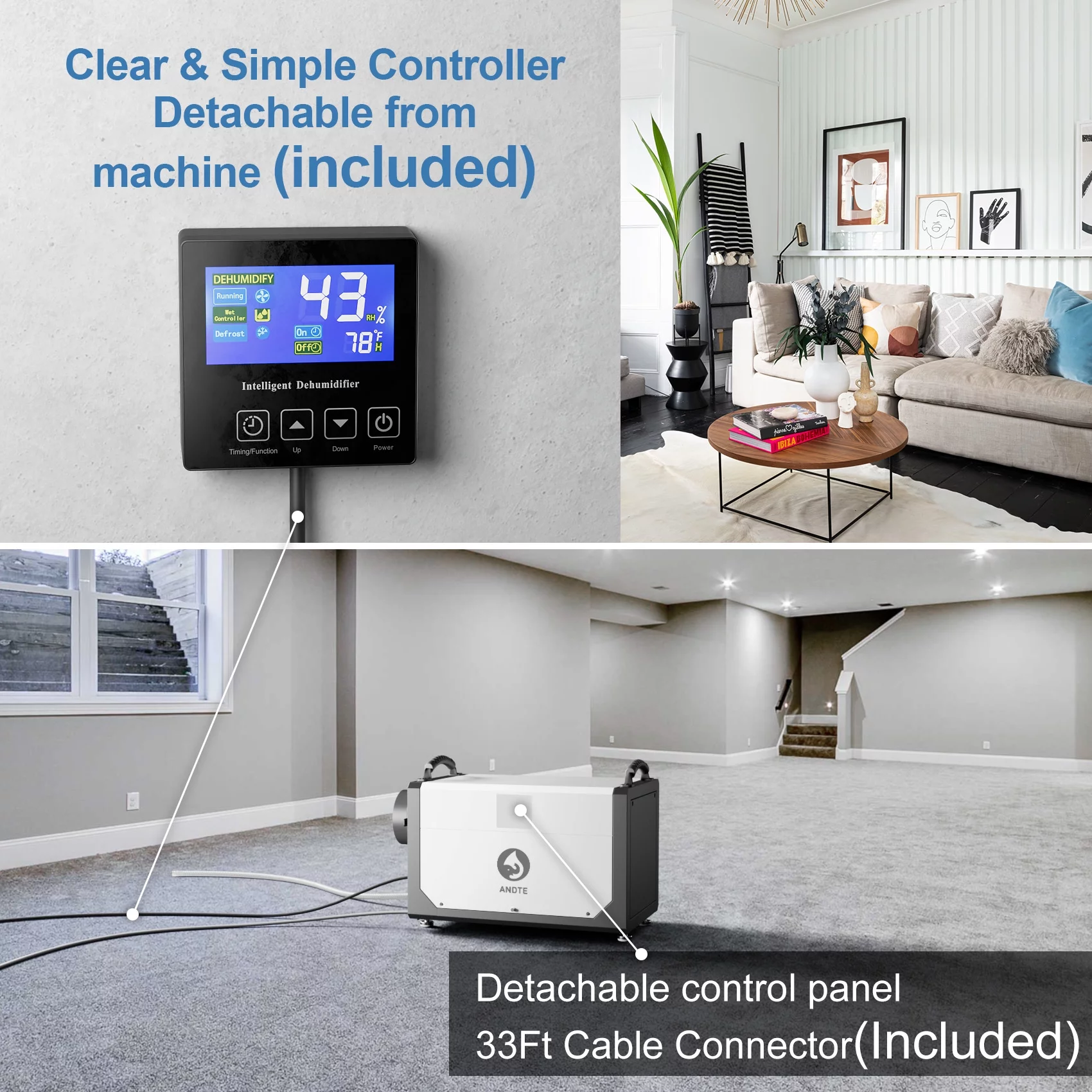 ANDTE 145-Pint Crawl Space Dehumidifier for Basement, Commercial Dehumidifier with Drainage Hose, Energy Star Listed