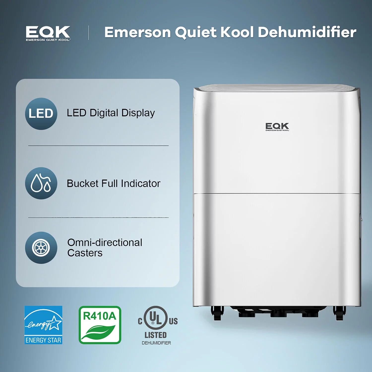 Emerson Quiet Kool 35 Pint Dehumidifier for Rooms up to 80% Humidity in White - Auto-Shutoff & Timer