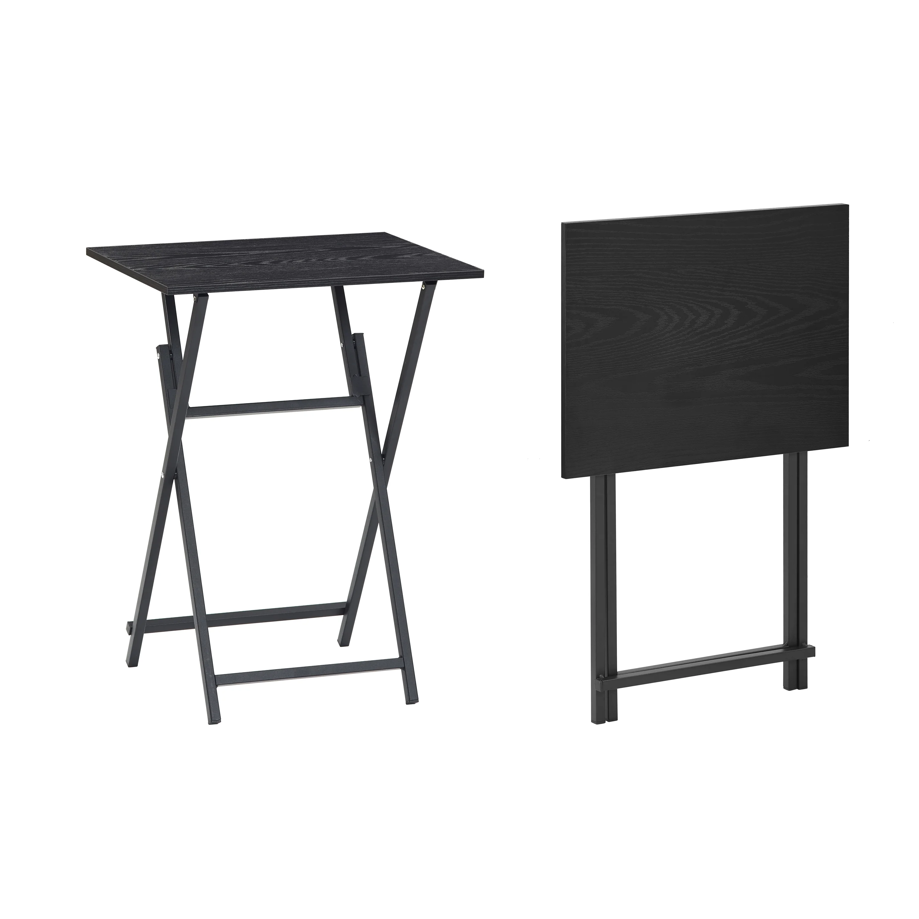 JRHRXXY Folding TV Tray Tables,Set of 2 Black TV Trays Side Tables,Portable Wooden Snack Table,End Table for Small Spaces,Livingroom,Bedroom,Office,Tiny Desk,No Assembly