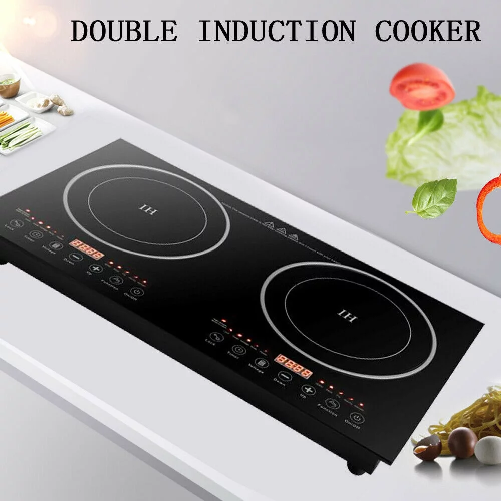 CNCEST Double Induction Cooker Cooktop Digital Double Countertop Burner 8 Gear Firepower