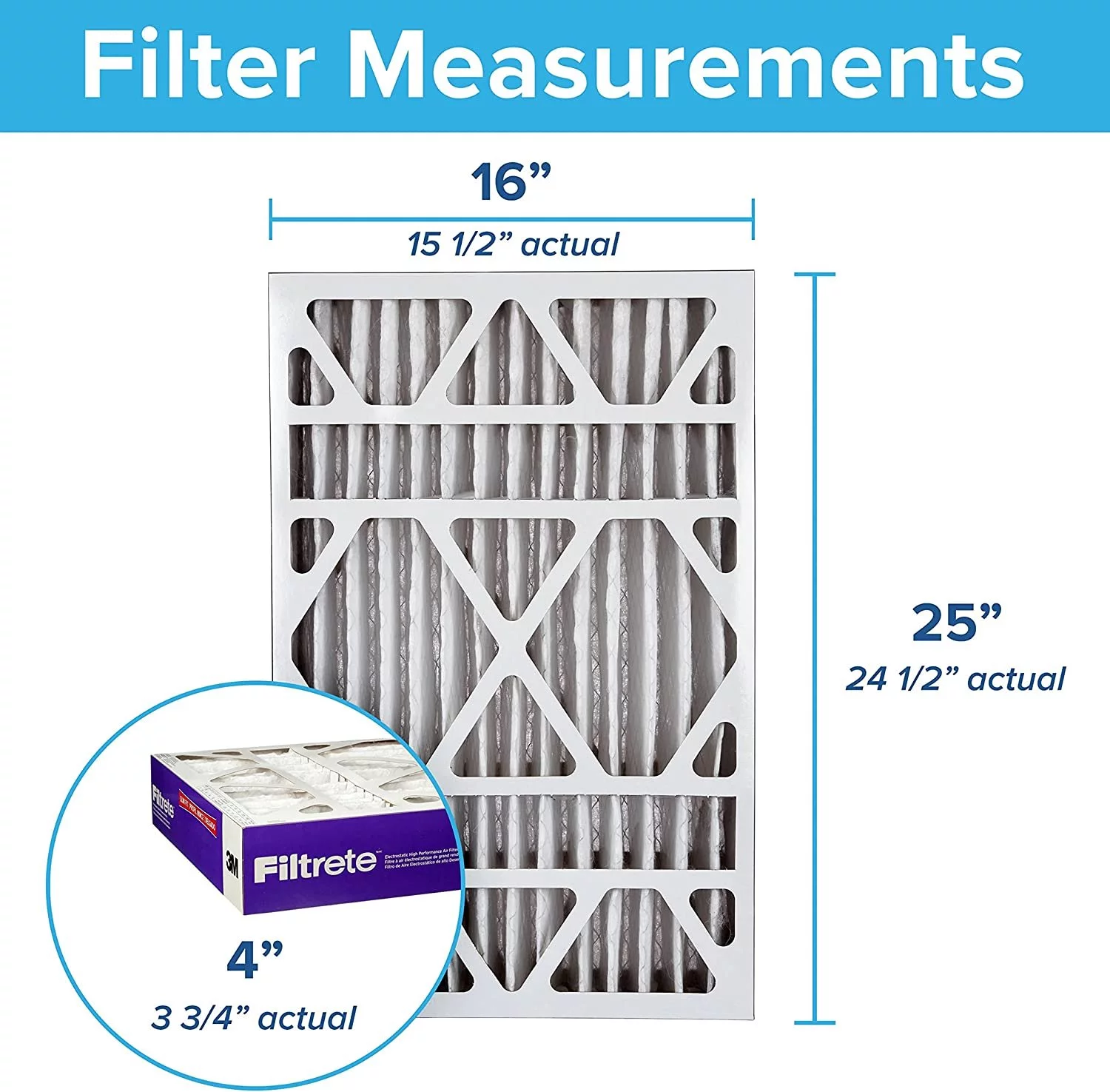 Filtrete 16x25x4SlimFit, AC Furnace Air Filter, MPR 1550 DP, Healthy Living Ultra Allergen Deep Pleat, 4-Pack actual dimensions 15.5 x 24.5 x 3.75