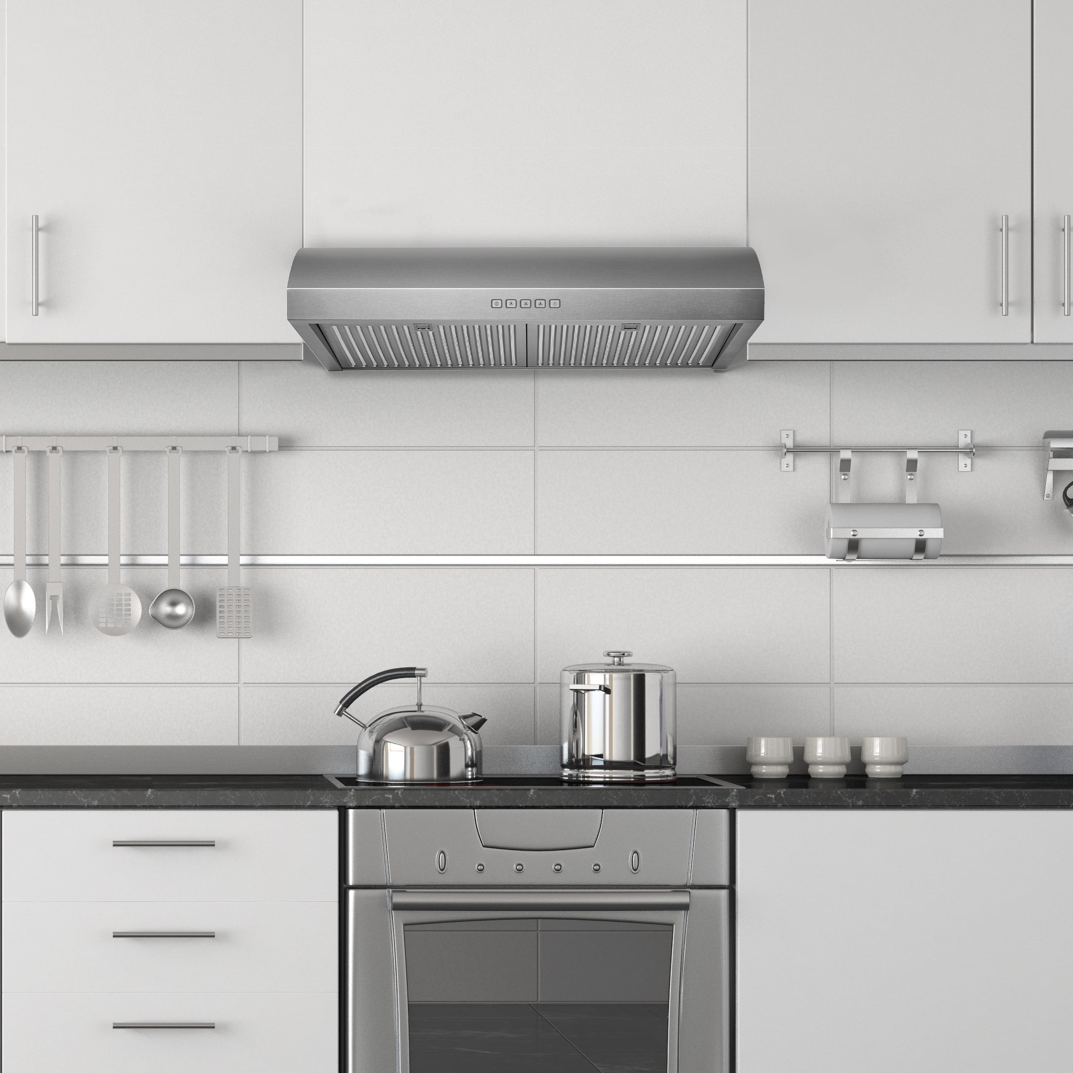 Hauslane | Chef Series 30' B018 Convertible Under Cabinet Range Hood | Minimalist Design with 3-Way Venting, 250 CFM, Aluminum Filters, LED Lamps, Perfect as Ductles