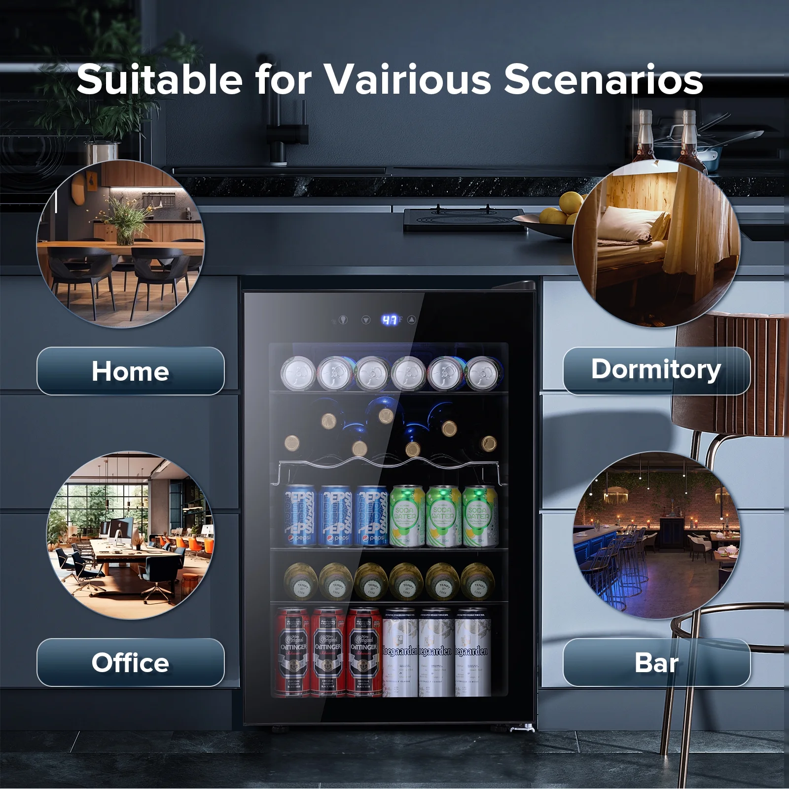 KISSAIR 4.4Cu.ft Beverage Refrigerator Cooler, 37 Bottles Mini Fridge with Glass Door for Soda Beer or Wine, With Adjustable Removable Shelves, Bar/Office/Home