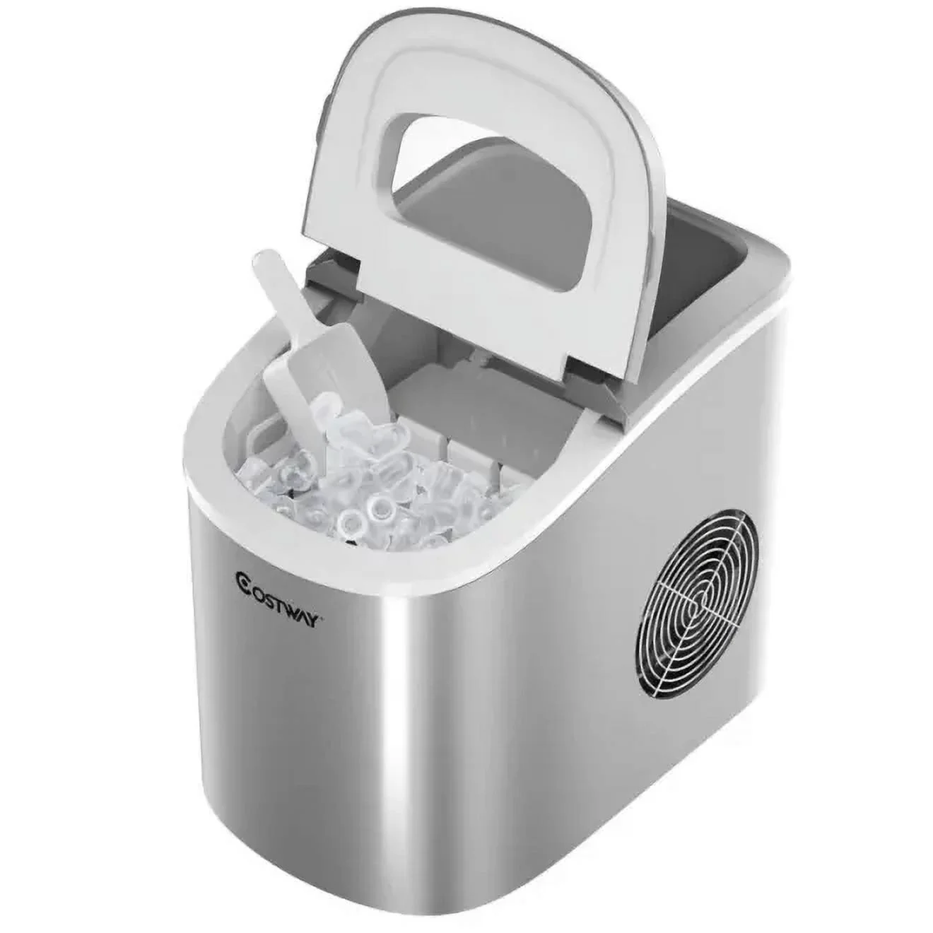 Costway - Mini Portable Electric Ice Maker Machine with Ice Scoop,26LBS/24H Portable and Compact Ice Maker Machine, Ice Cubes Ready in 6 Mins, White