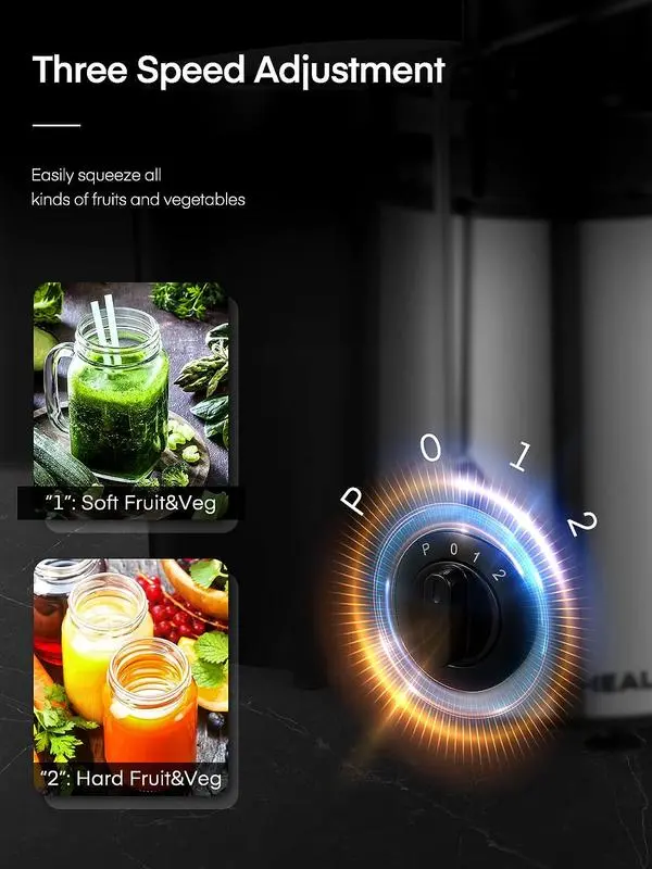 Aiheal Juicer Machine with Titanium Enhanced Cut Disc, 3 Speeds Centrifugal Extractor Juicer with Wide Mouth 3' Feed Chute, for Fruits and Veggies, Anti-Drip, Sliver
