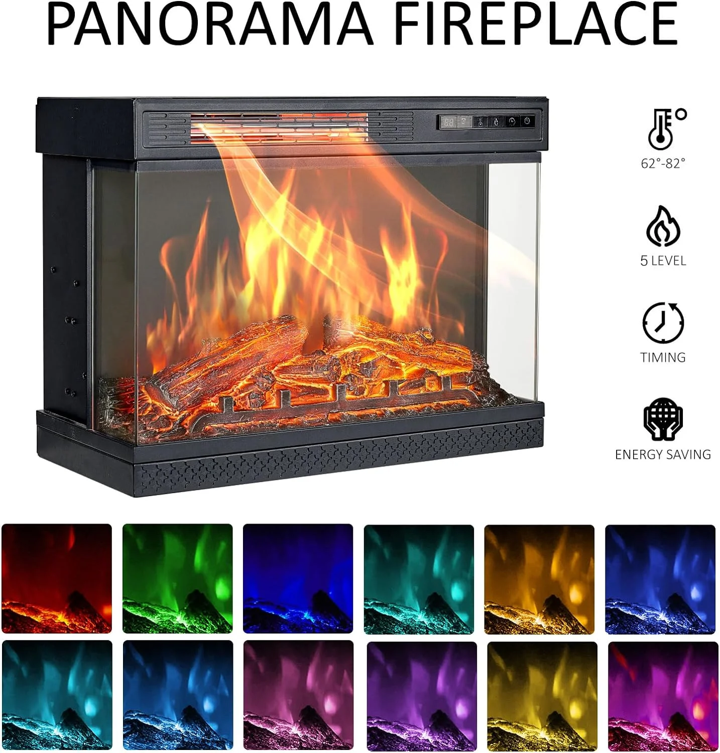 Amerlife 59in 3-Sided Glass Fireplace TV Stand for TVs up to 65