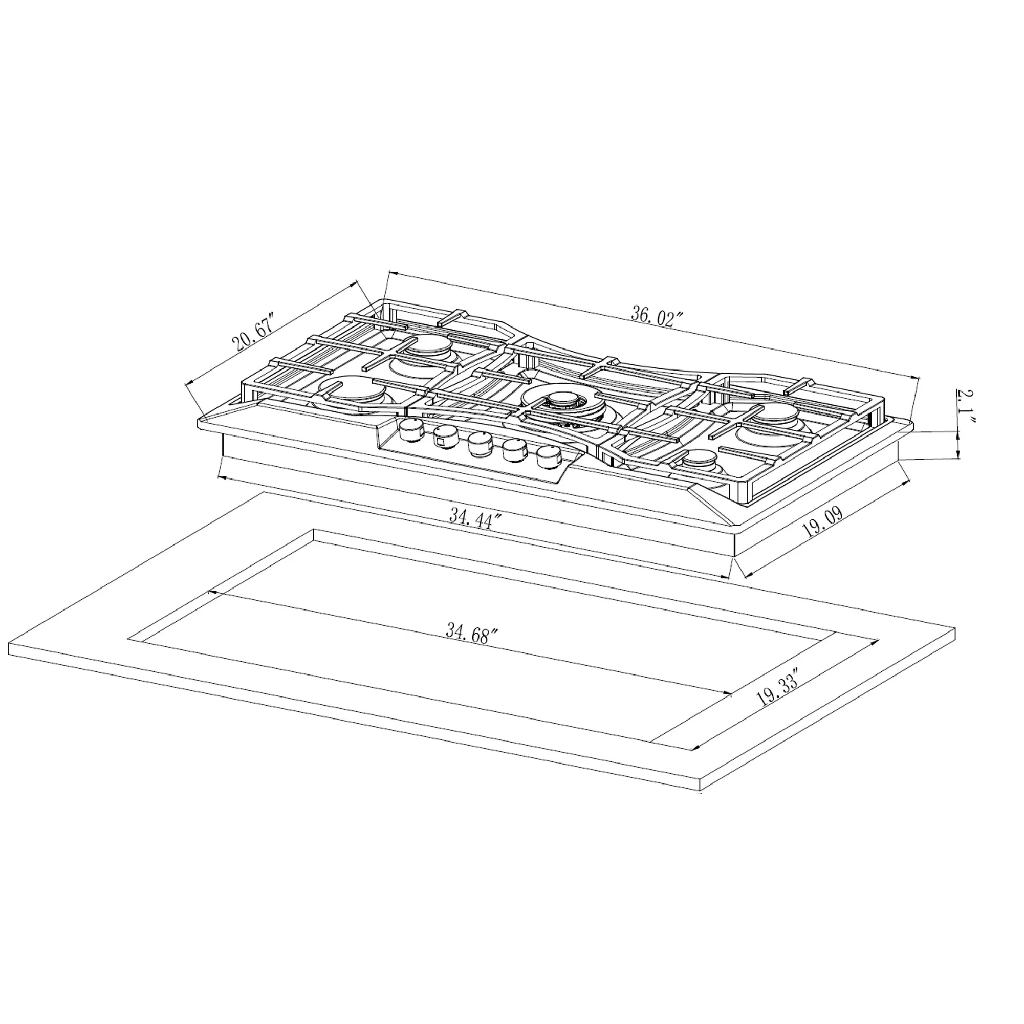 Empava 36 in. Gas Stove Cooktop 5 Italy Sabaf Sealed Burners NG/LPG Convertible in Stainless Steel