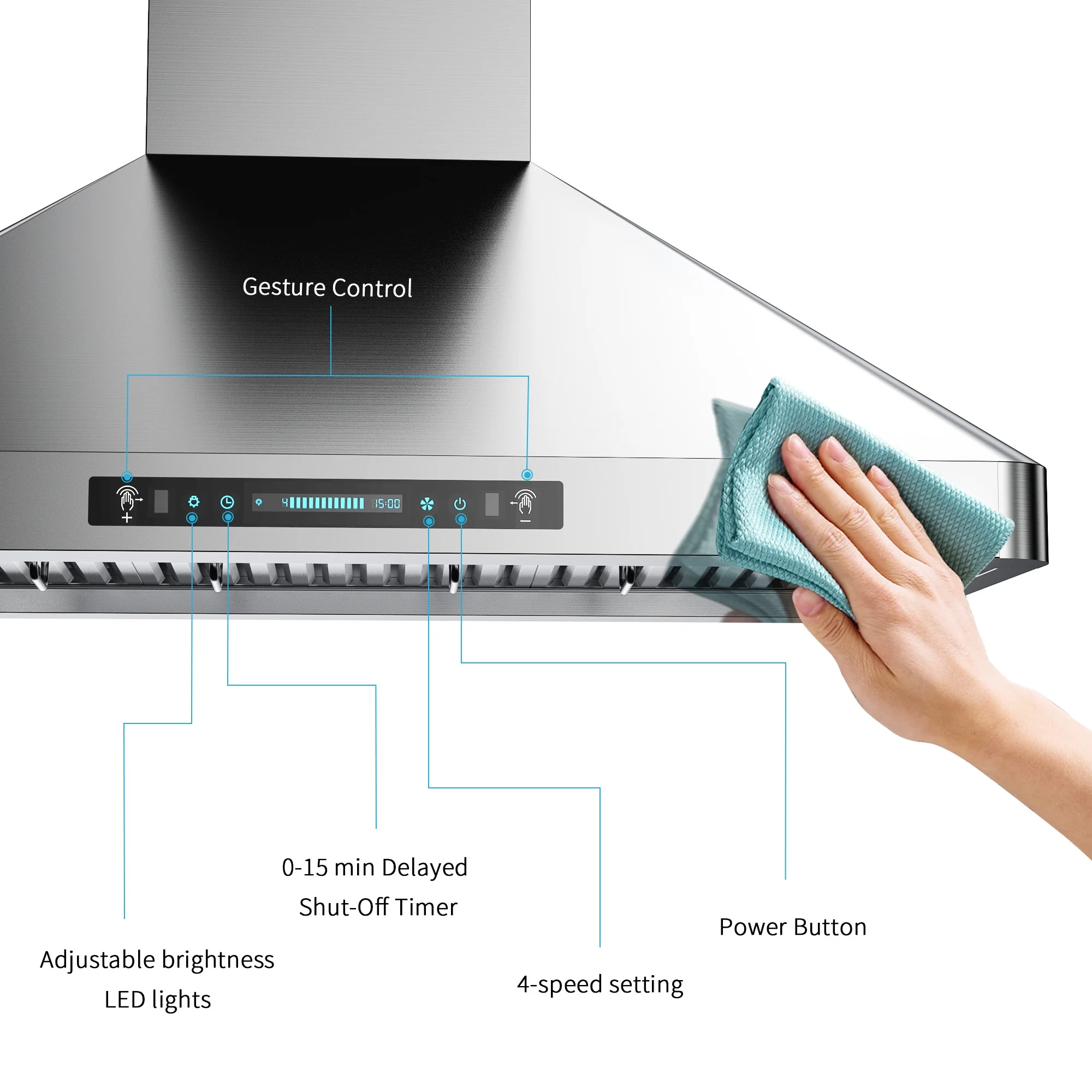 IKTCH 36'Wall Mount Range Hoods, 900 CFM Ducted/Ductless Range Hood with 4 Speed Fan, Pure Stainless Steel Range Hood 36 inch with Gesture Sensing & Touch Control Making life Smarter IKP02R-36