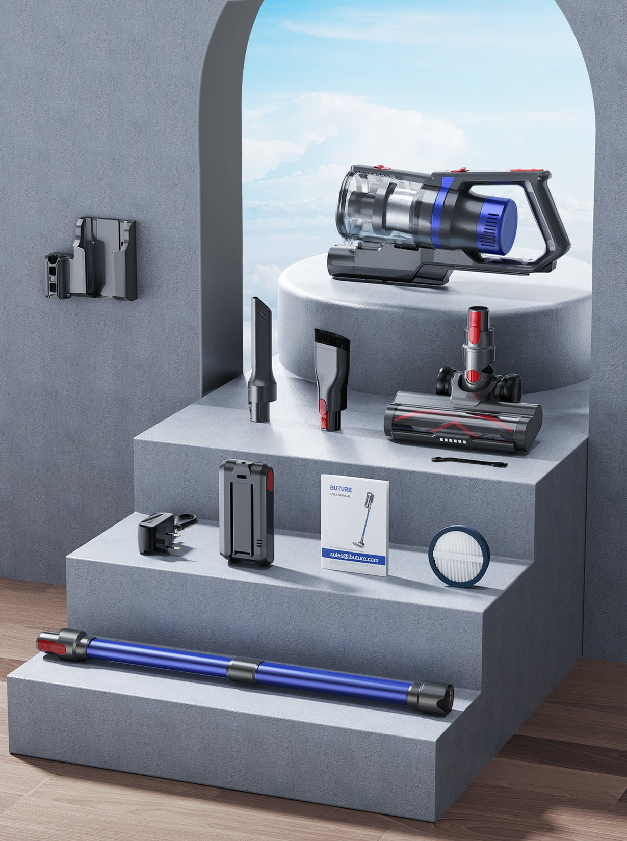 Buture Cordless Vacuum Cleaner 55Mins 400W 33KPA Anti-Winding Stick Vacuum Cleaners for Carpets Har Floor Pet Hair