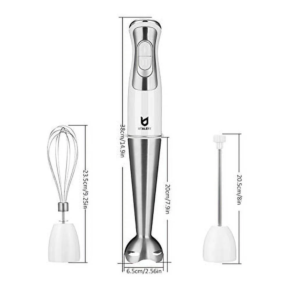Immersion Hand Blender, Utalent 3-in-1 8-Speed Stick Blender with Milk Frother, Egg Whisk for Smoothies, Coffee Milk Foam, Puree Baby Food, Sauces and Soups - White