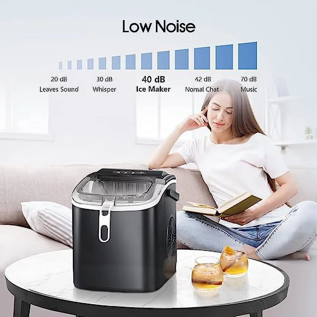 KISSAIR Portable Ice Maker Machine with Handle,26Lbs/24H,Bullet-Shaped Ice Cubes, Black