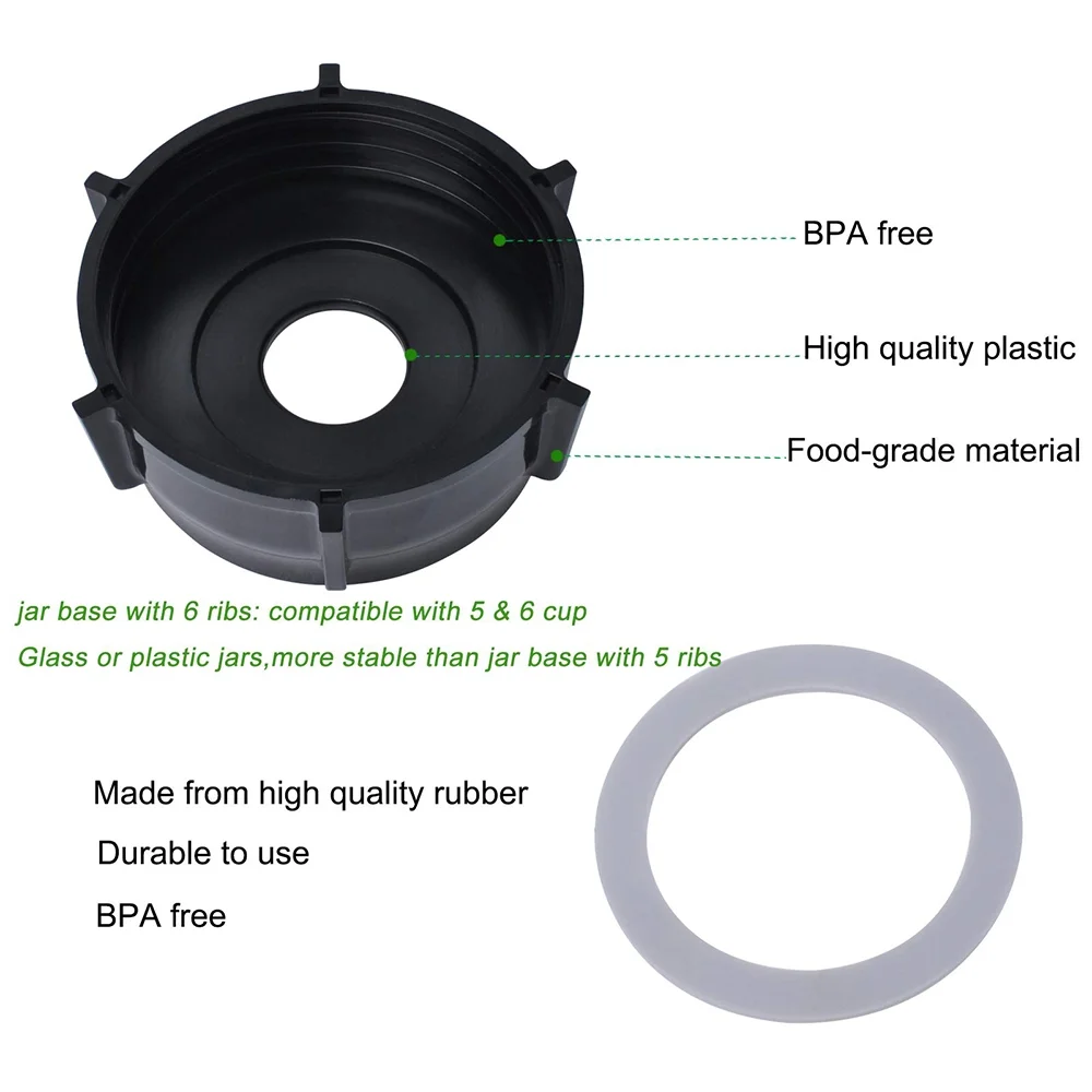 Glass Jar Replacement Part Compatible with OSTER , Round 48 Ounce Glass Jar with Lids, 4902 Bottom Cap Base, 4961& 4980 Ice Blade, Gasket, 8 Piece Kit, Juicer Attachment, Pitcher Jar Replacement