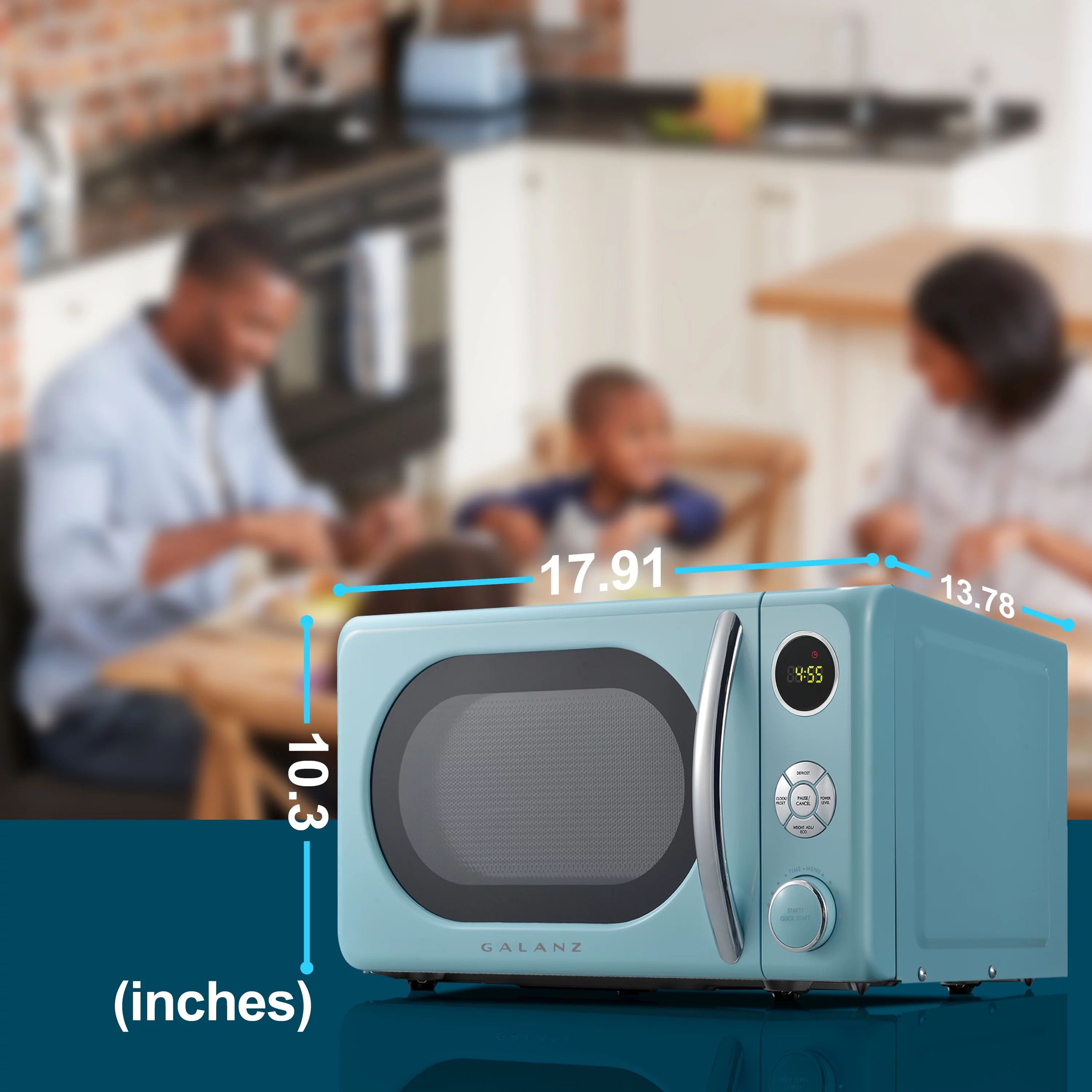 Galanz 0.7 Cu ft Retro Countertop Microwave Oven, 700 Watts, Blue, New