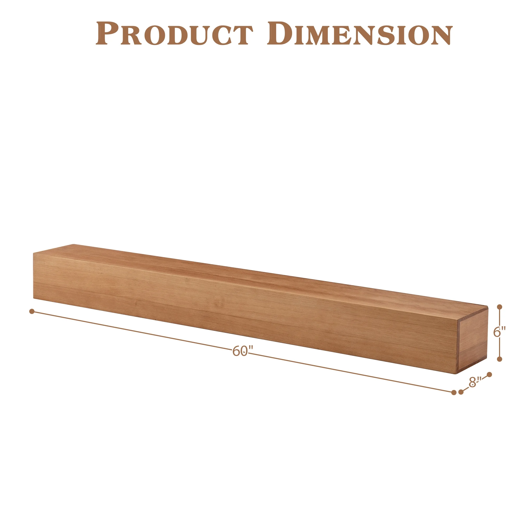 60' Wood Mantel Shelf Rectangle Mantel Fireplace Floating Living Room Mantel Shelf, Natural Color
