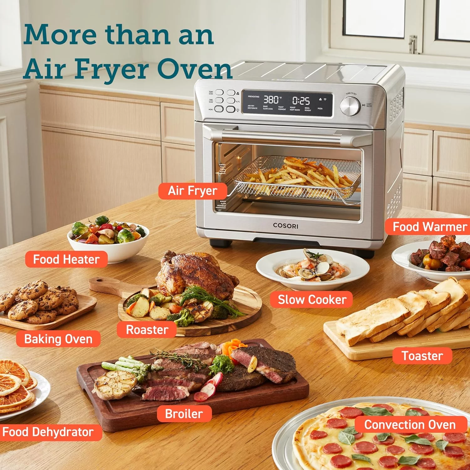 HOZO Smart 12-in-1 Air Fryer Toaster Oven Combo, Airfryer Convection Oven Countertop, Mother's Day Gift, Bake, Roast, Reheat, Broiler, Dehydrate, 75 Recipes & 3 Accessories, 26QT, Silver